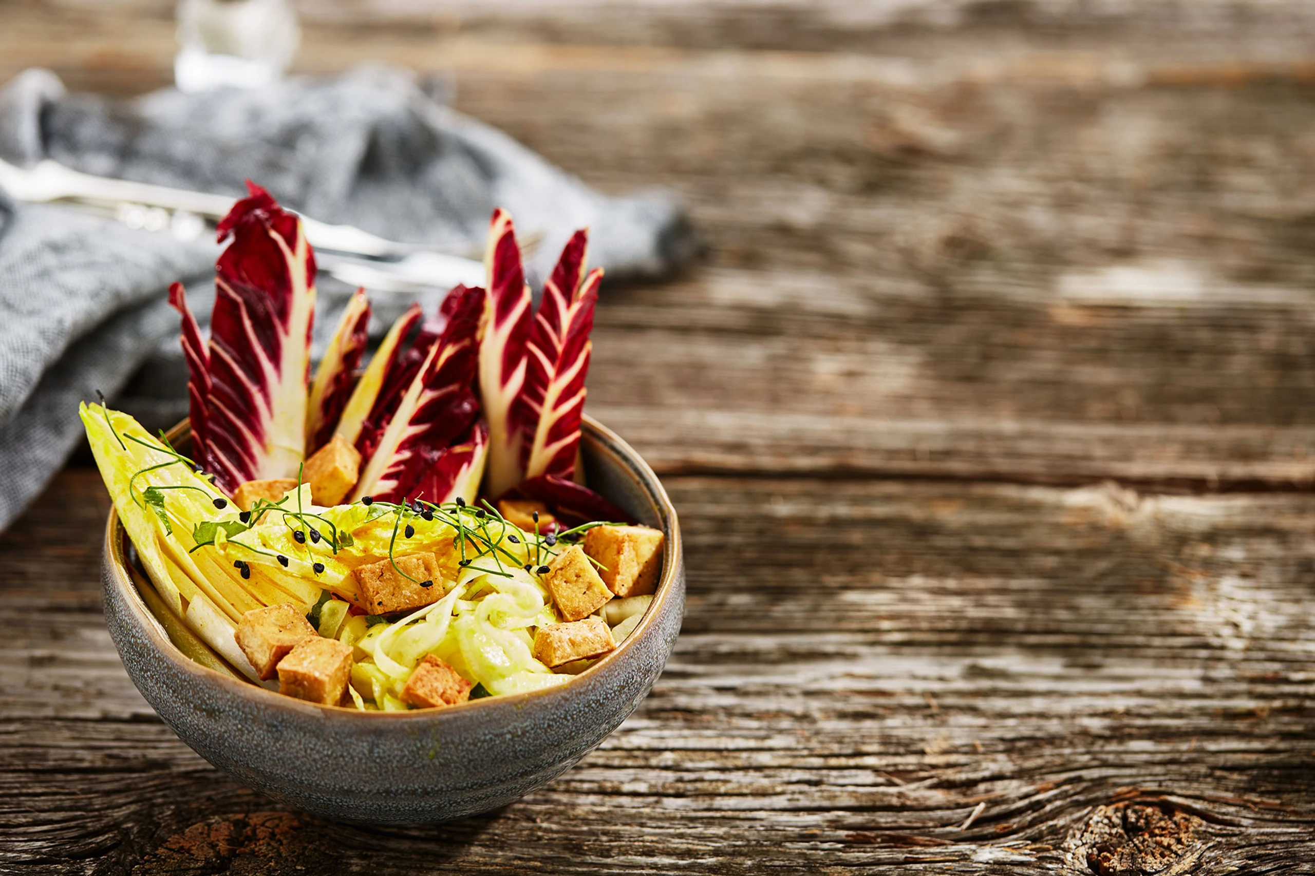 Radicchio-Chicoréesalat mit Fenchel und Currydressing