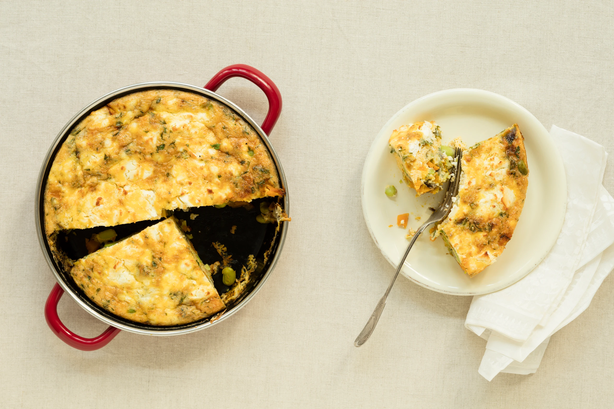 Frittata mit Kürbis, Sojabohnen und Feta