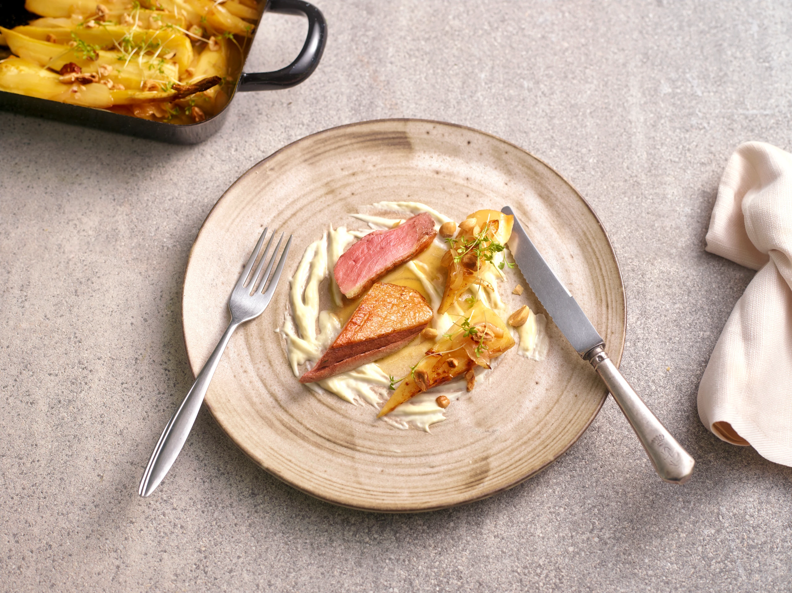 Entenbrust mit Käseschaum