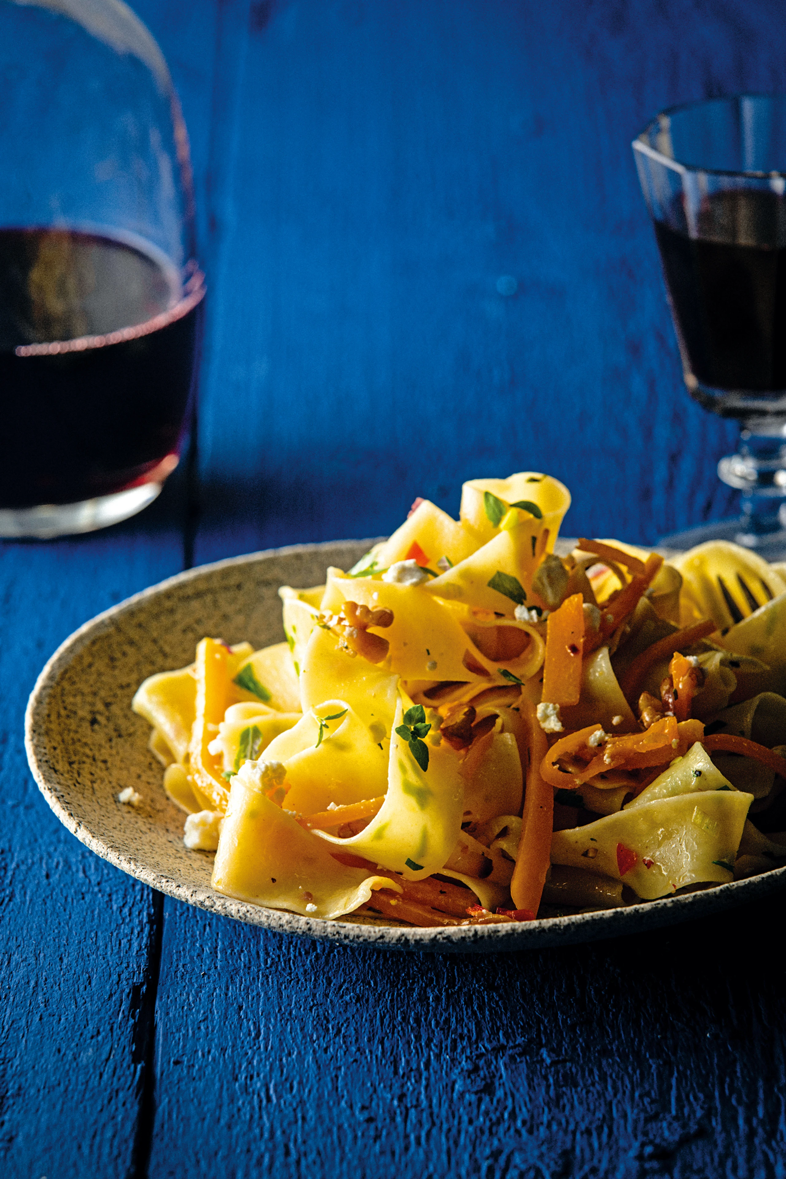 Pappardelle mit Kürbis, Feta und Walnüssen