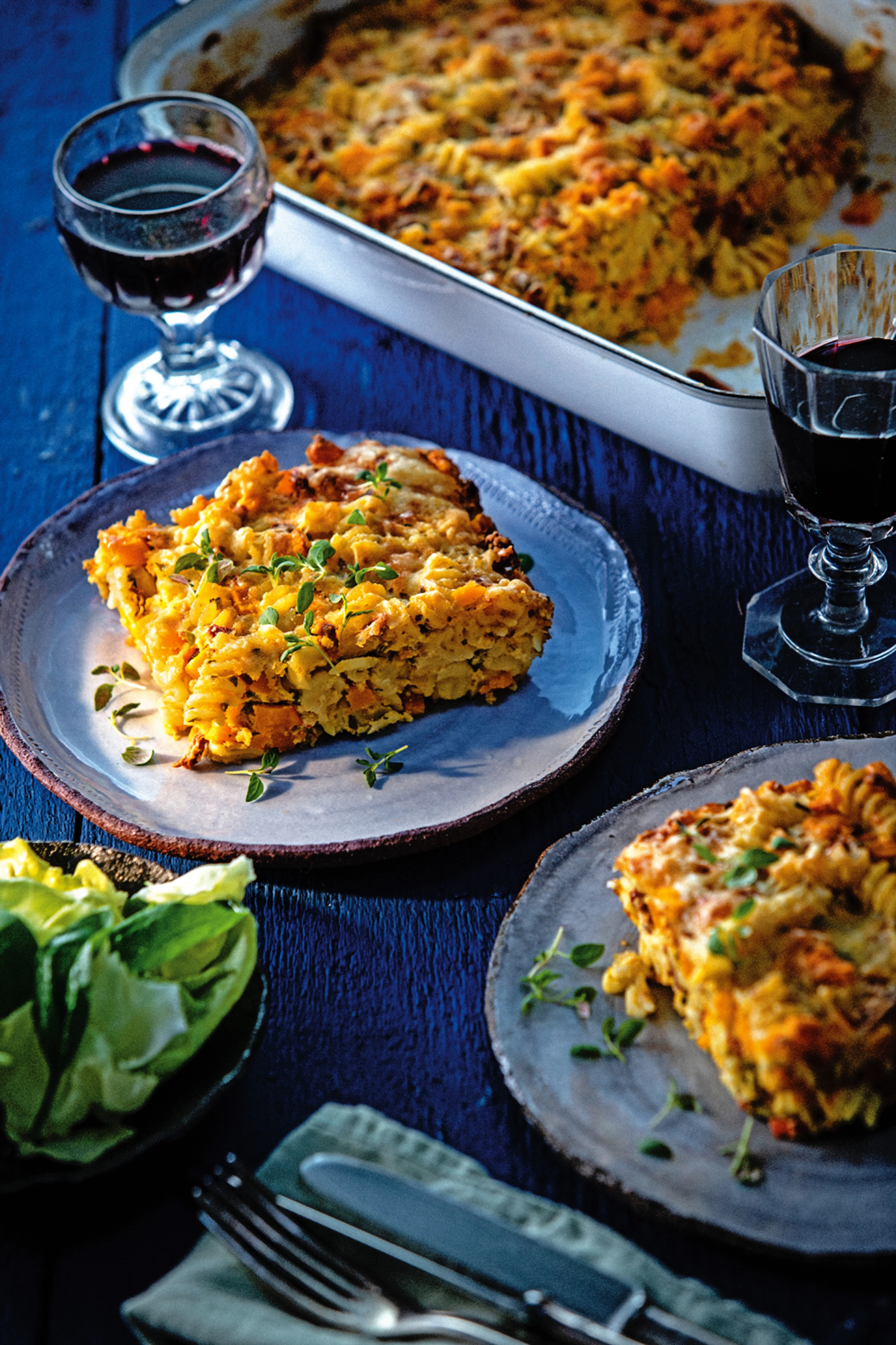 Fusilli-Hokkaidoauflauf mit Ziegenfrischkäse