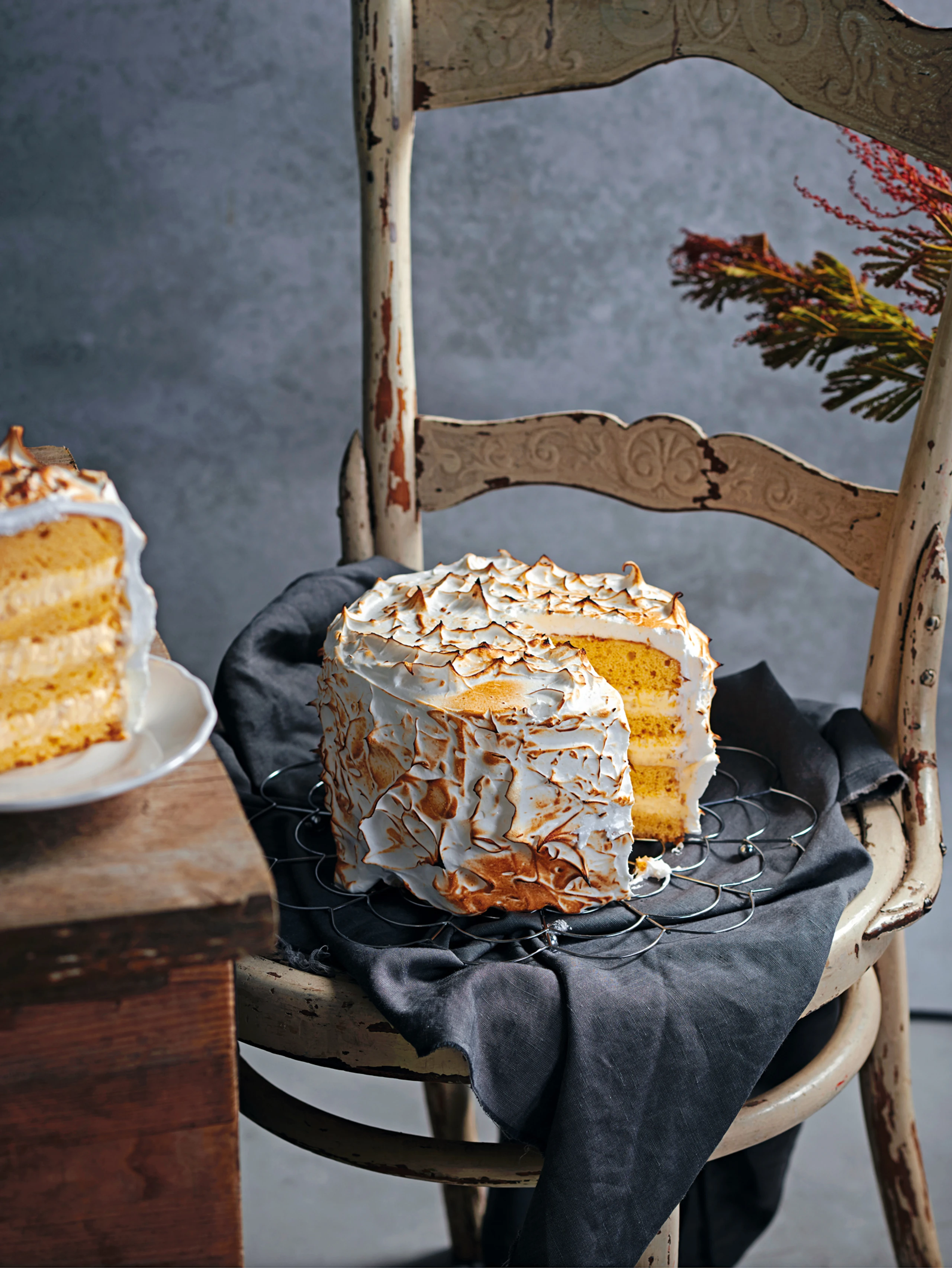 Geflämmte Vanilleeis-Torte mit Walnuss-Krokant