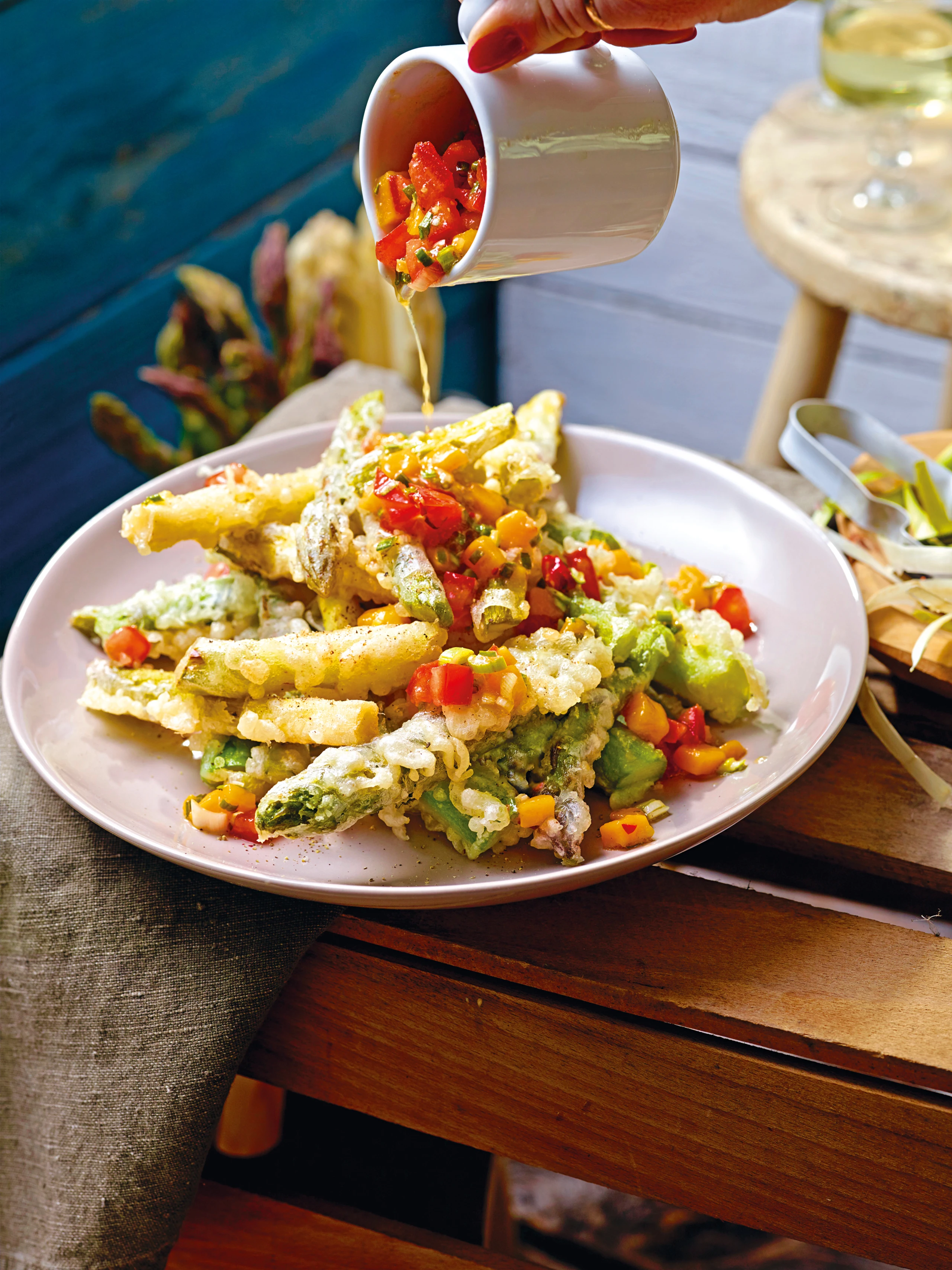 Grüner Spargel in Tempura