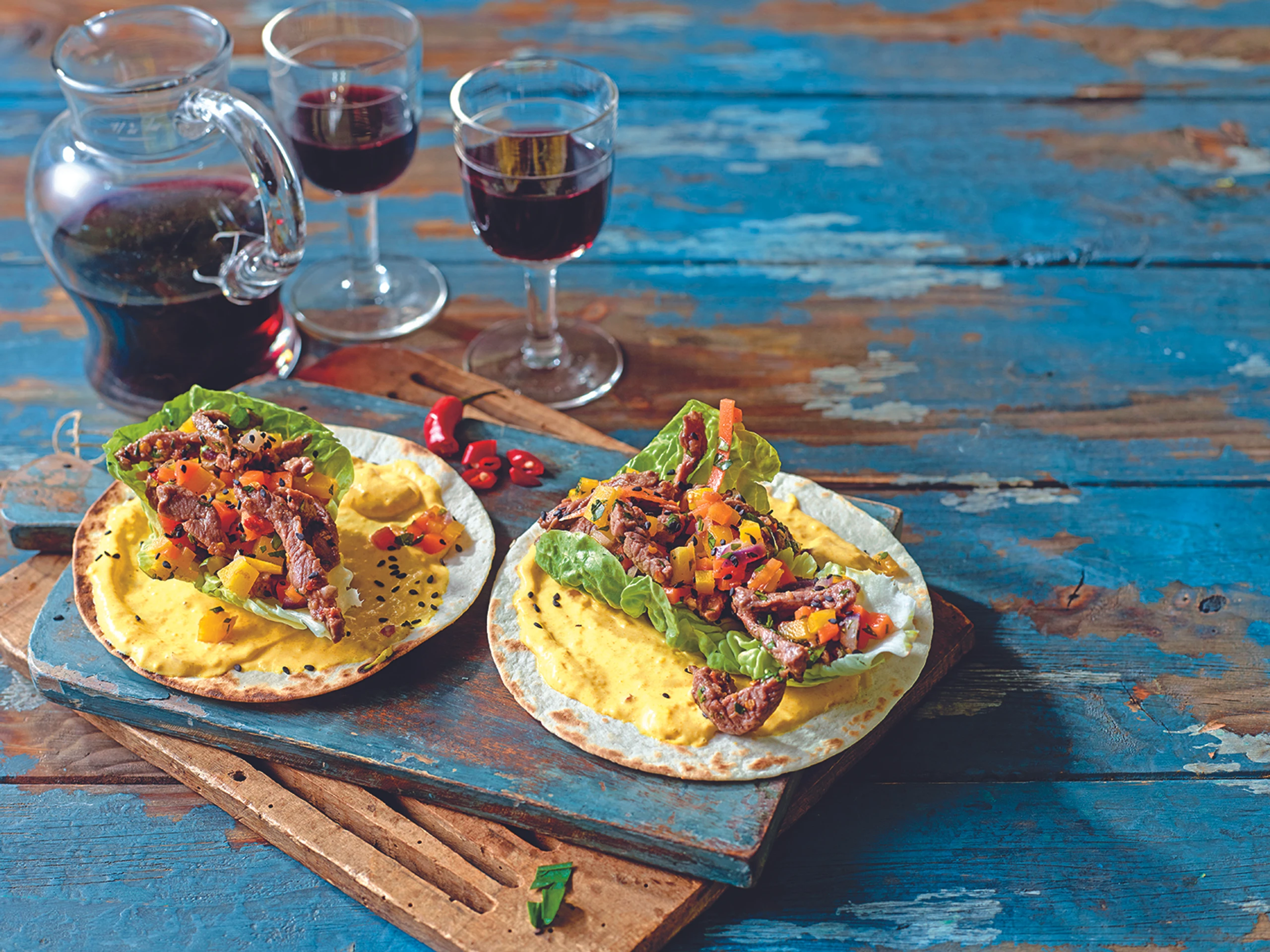 Viva México: Tacos mit Rind, Gemüse und Curry