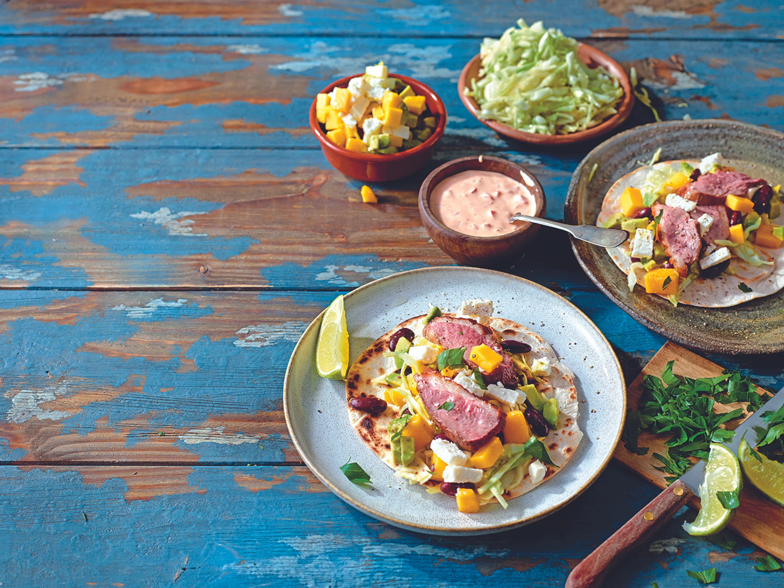 Pato divertido: Tacos mit Ente, Mango, Bohnen