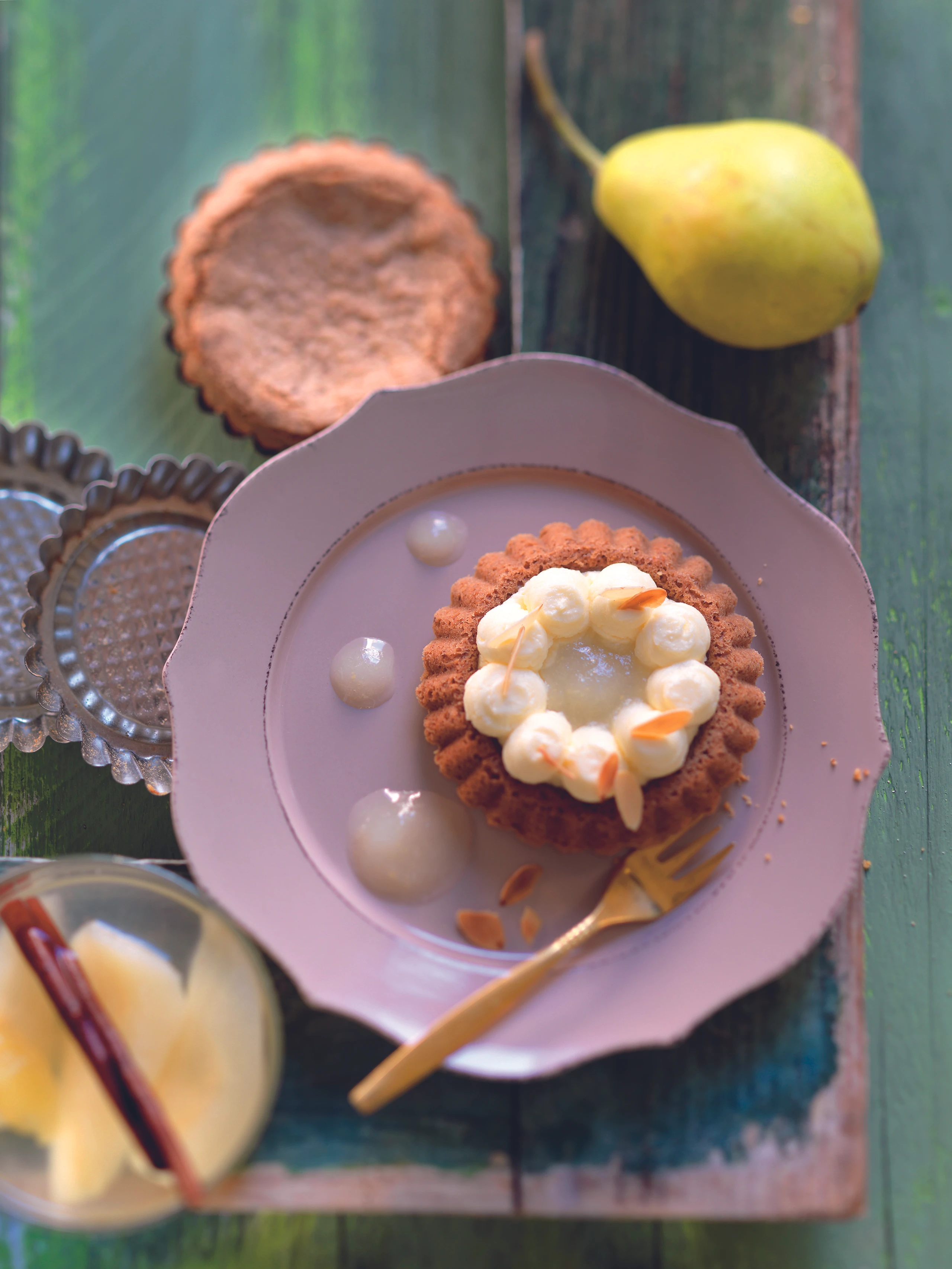 Mandelküchlein mit Mascarponecreme und Birnen