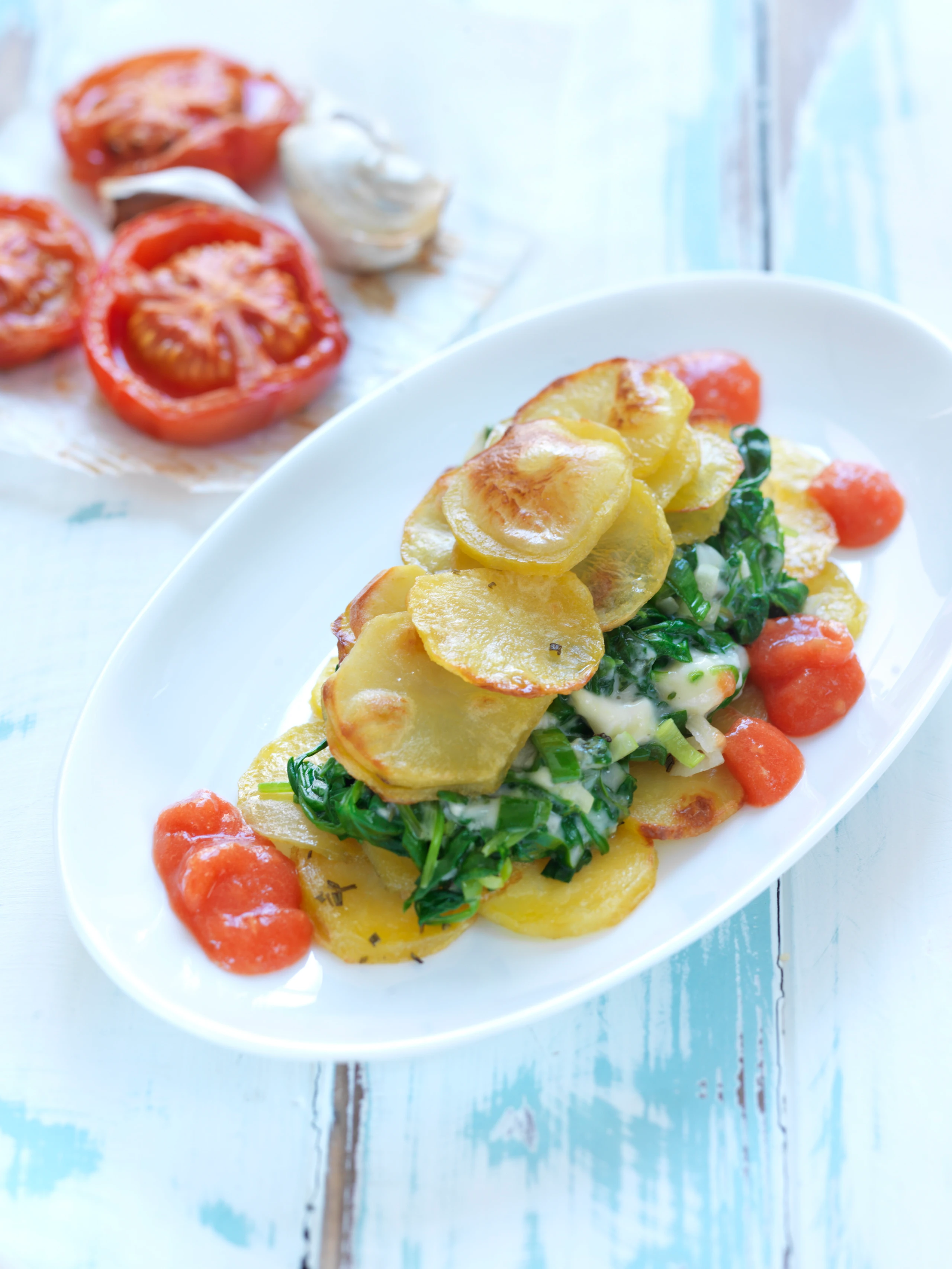 Erdäpfelgratin mit Spinat und Gorgonzola