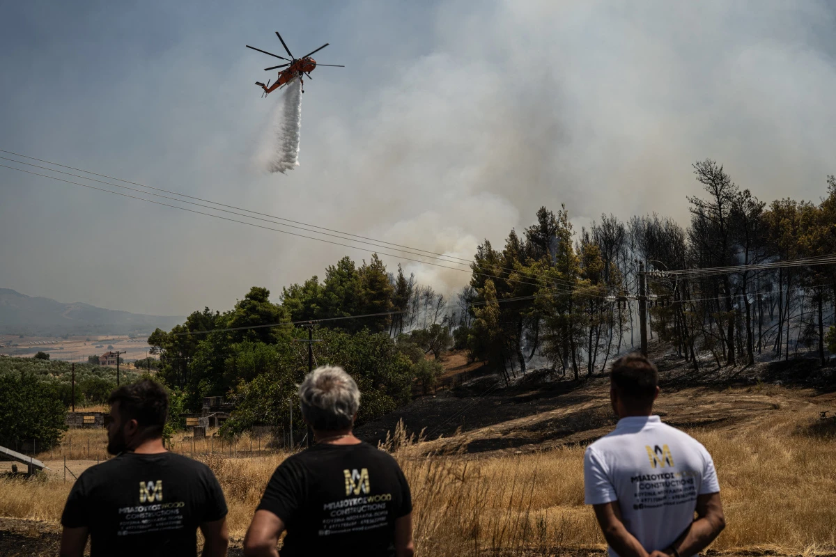 Löscheinsatz in der Luft bei Waldbrand auf Euböa