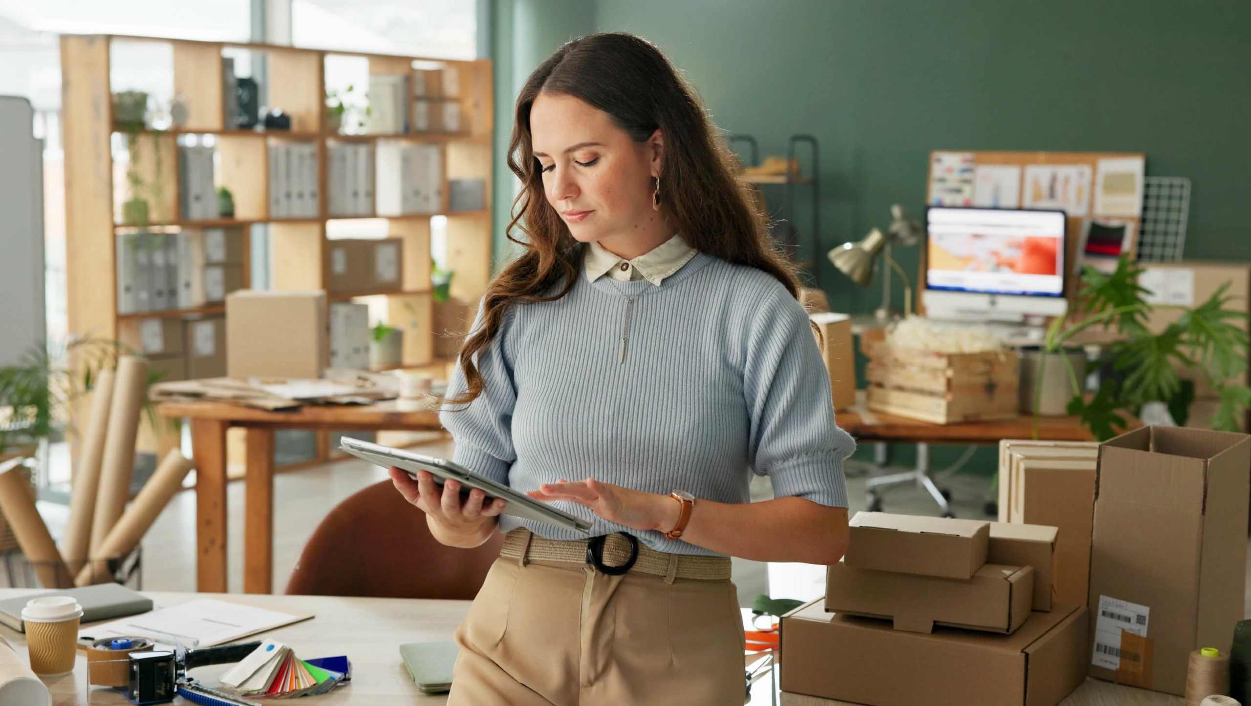 Eine Frau mit einem Tablet in der Hand