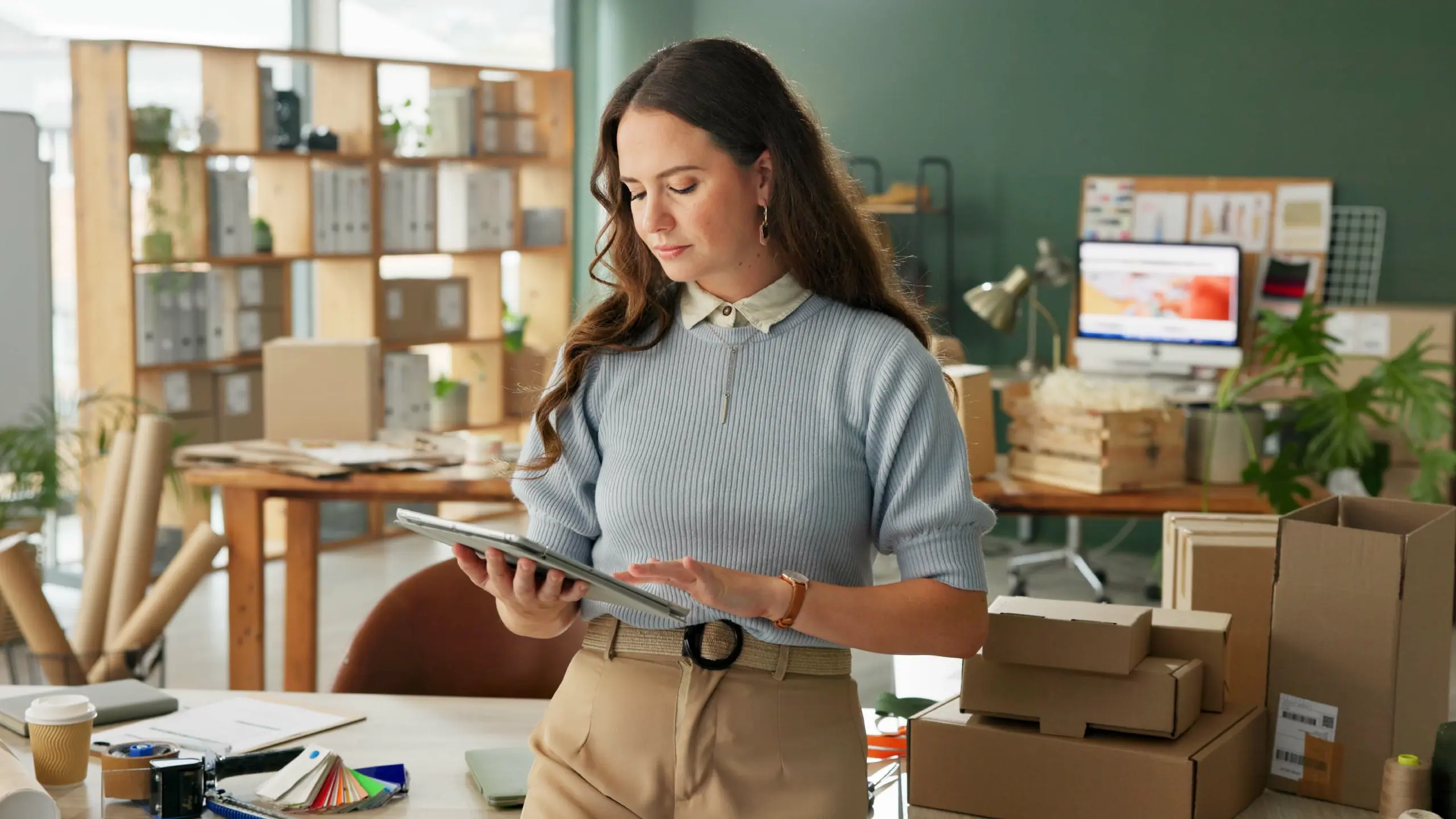 Eine Frau mit einem Tablet in der Hand