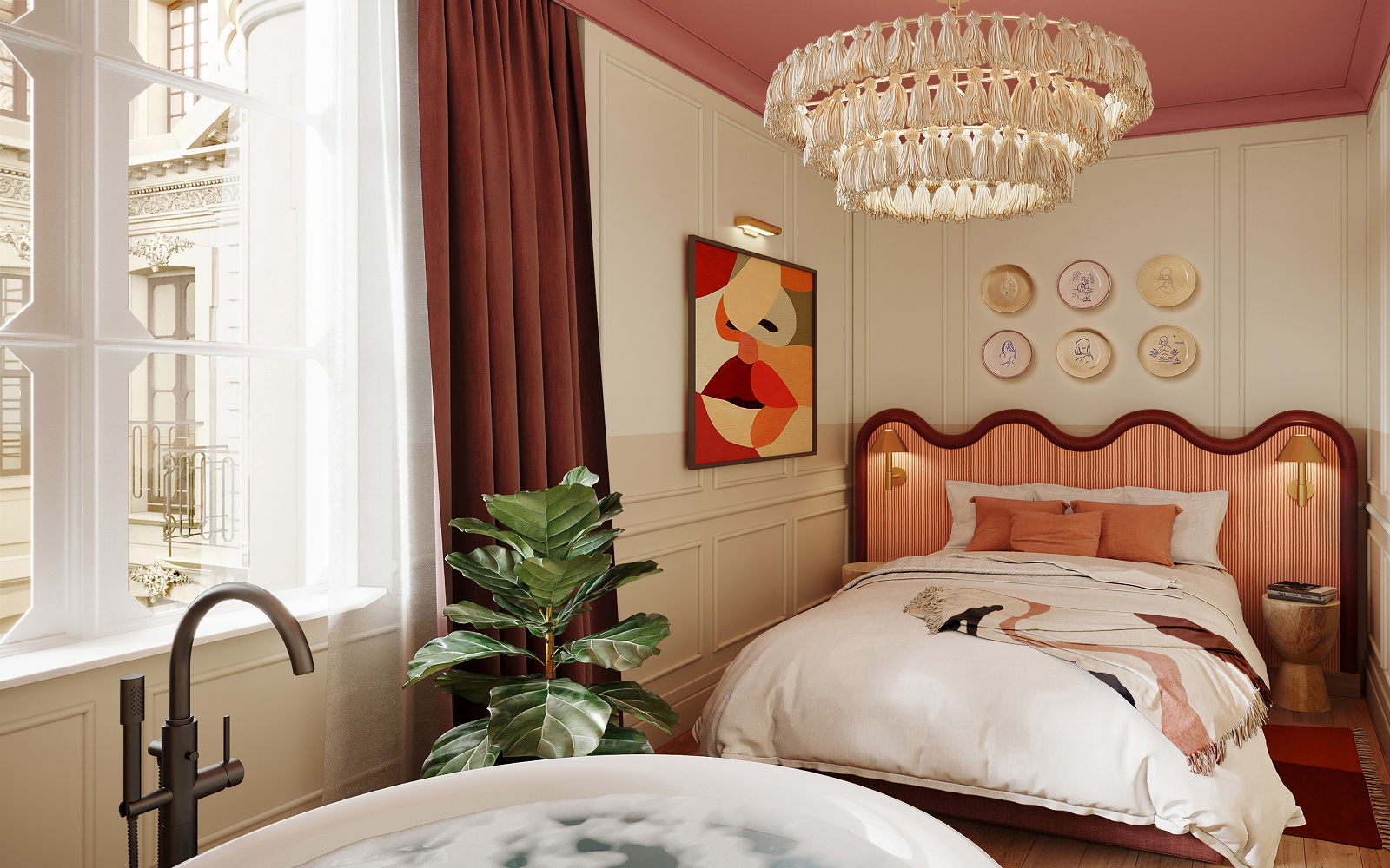 Zimmer mit Bett und Badewanne im Le Jardin De Verre in Paris