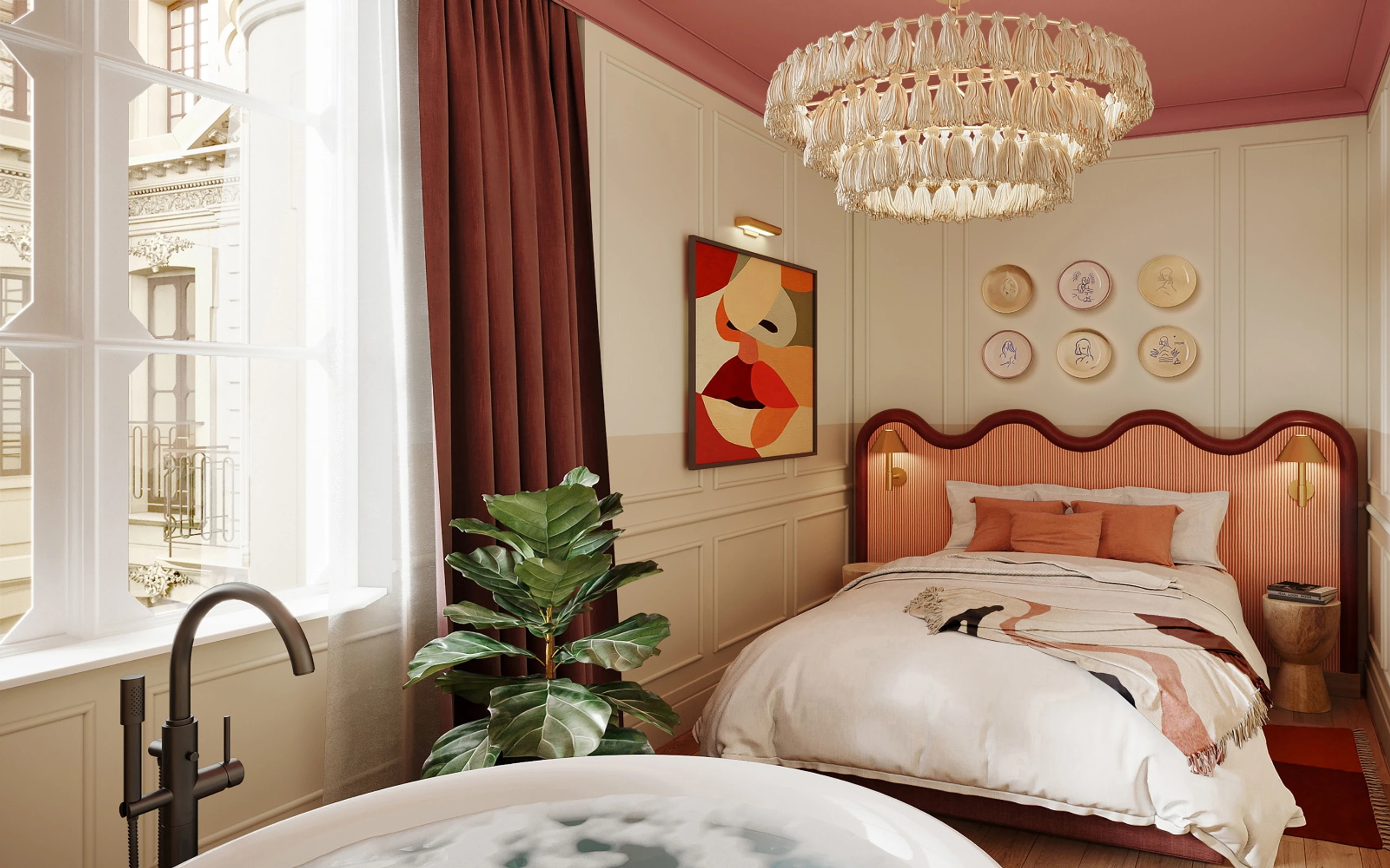 Zimmer mit Bett und Badewanne im Le Jardin De Verre in Paris