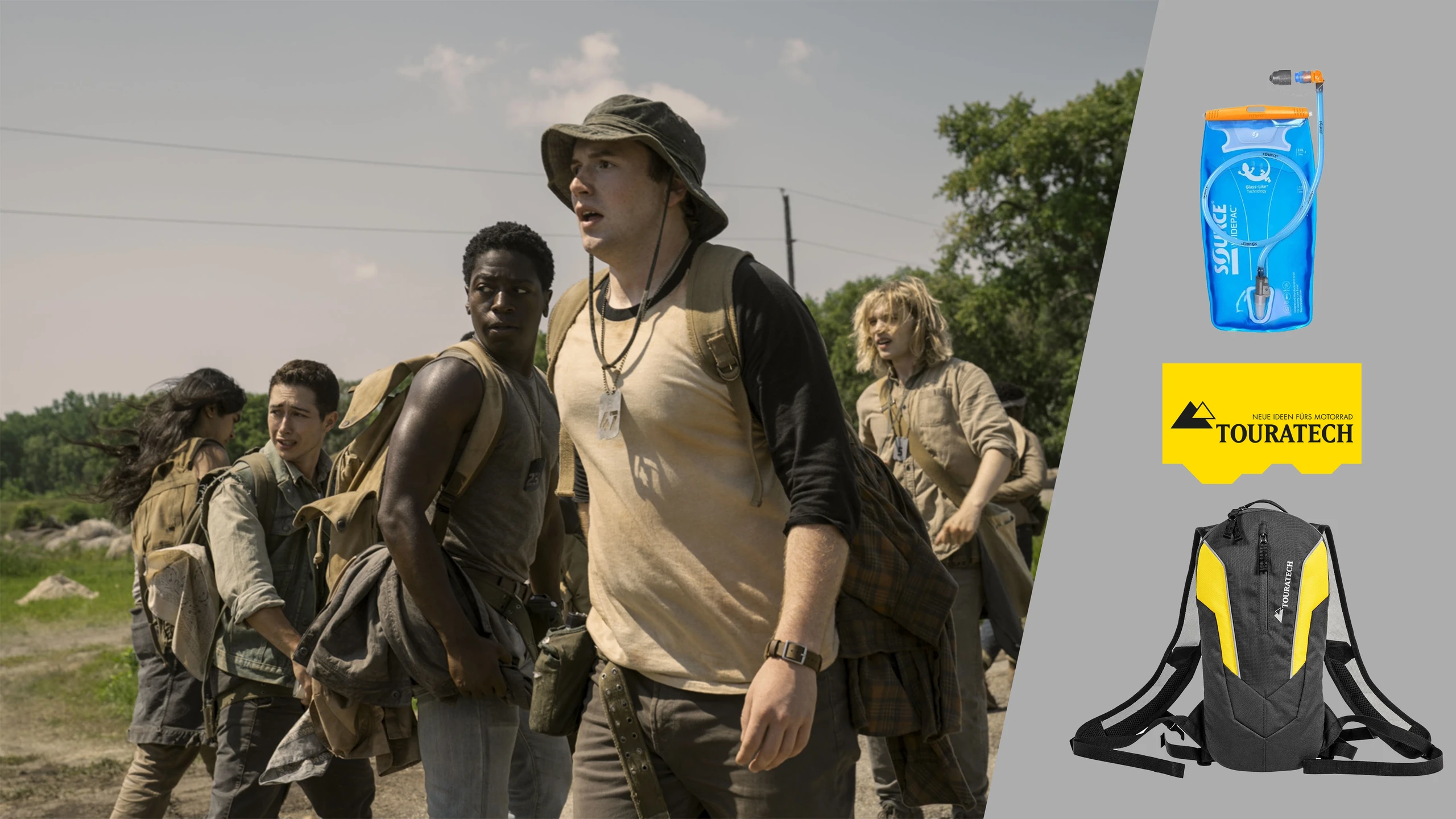 Szene aus The Long Walk und ein Rucksack