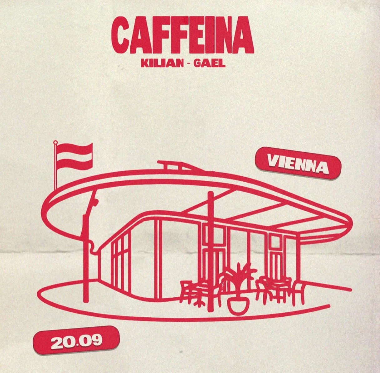 Caffeina Illustration von Kilian-Gael: Wiener Caféhausdesign mit Datum 20.09.