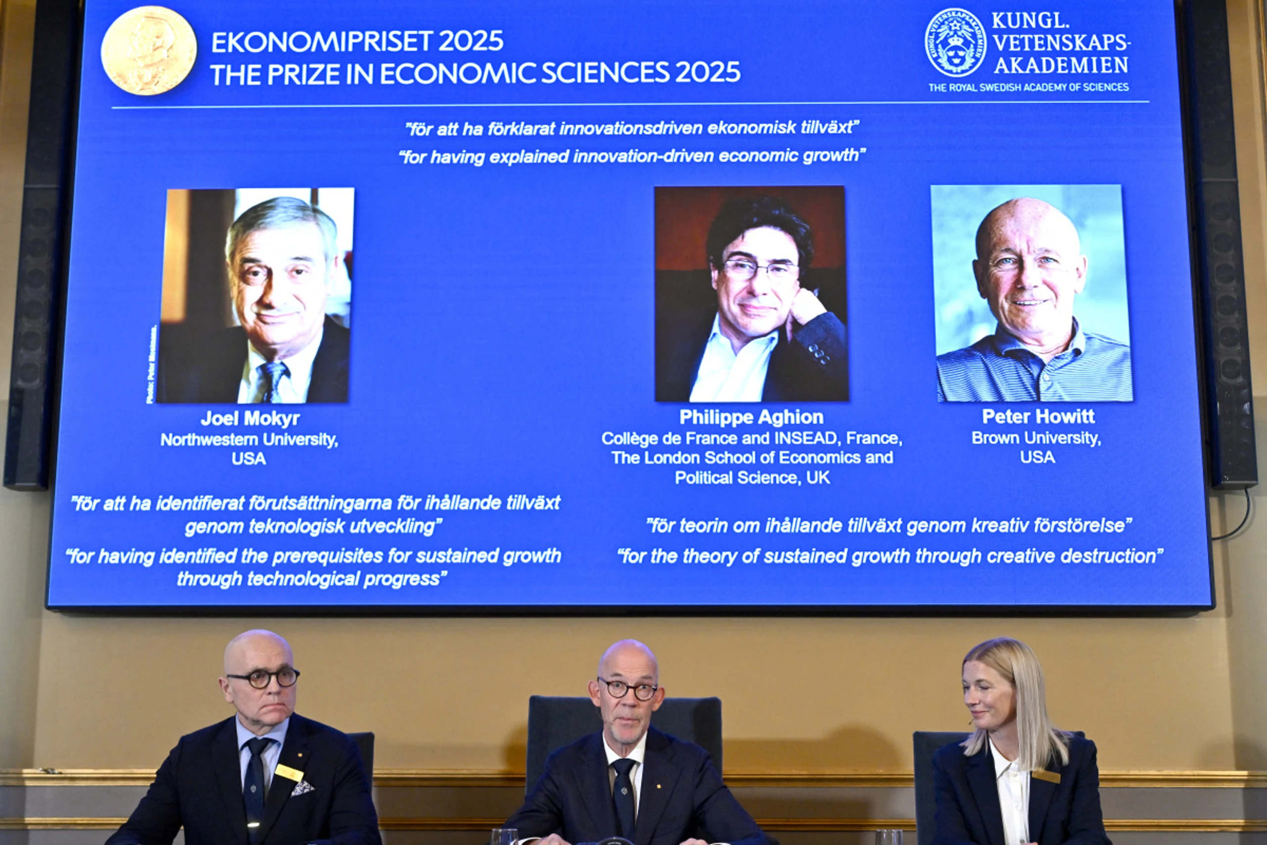 Alfred-Nobel-Gedächtnispreis für Wirtschaftswissenschaften geht an Mokyr, Aghion und Howitt