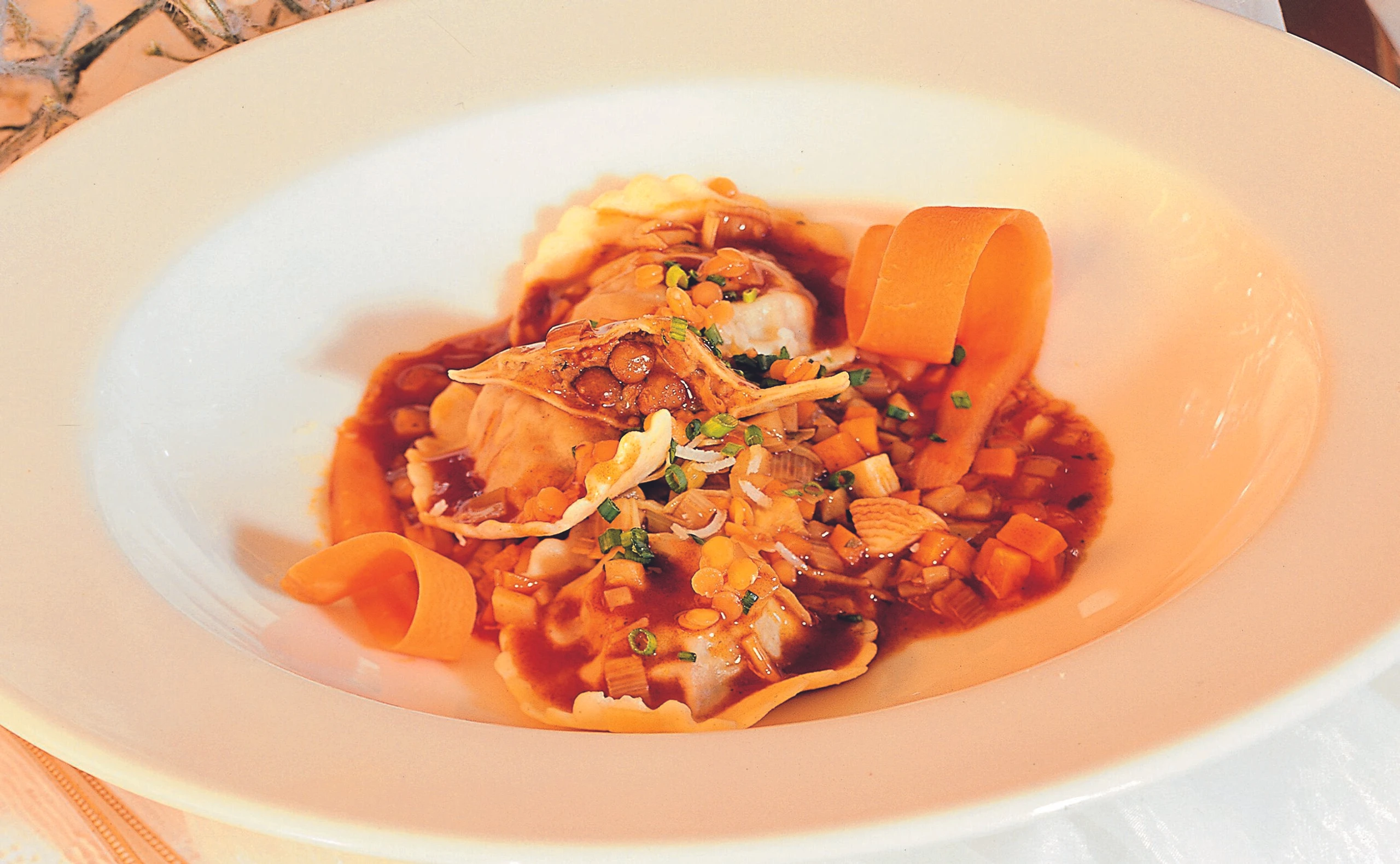 Linsenravioli mit Kernöl-Sauce