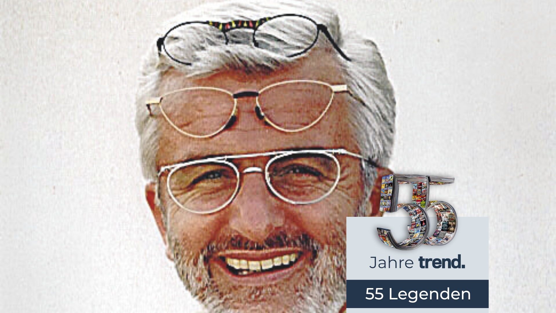 Franz Josef Hartlauer, Gründer Hartlauer, lächelnd mit vielen Brillen im Gesicht.