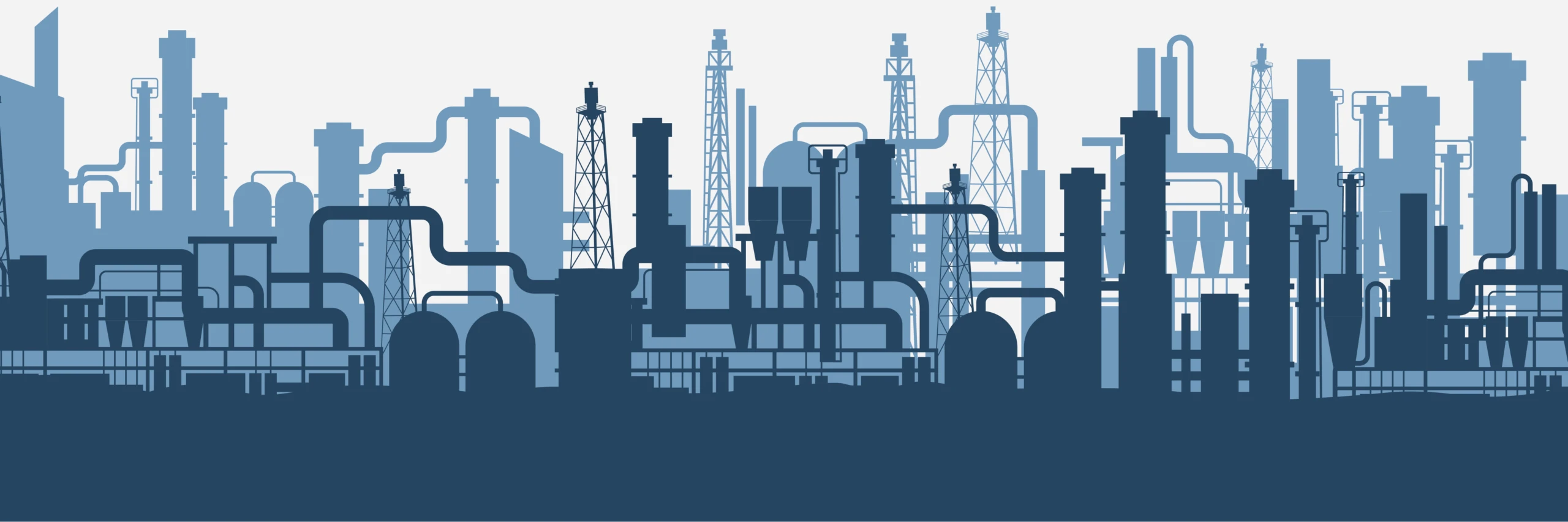 Grafik einer Industrieanlage in unterschiedlichen Blautönen