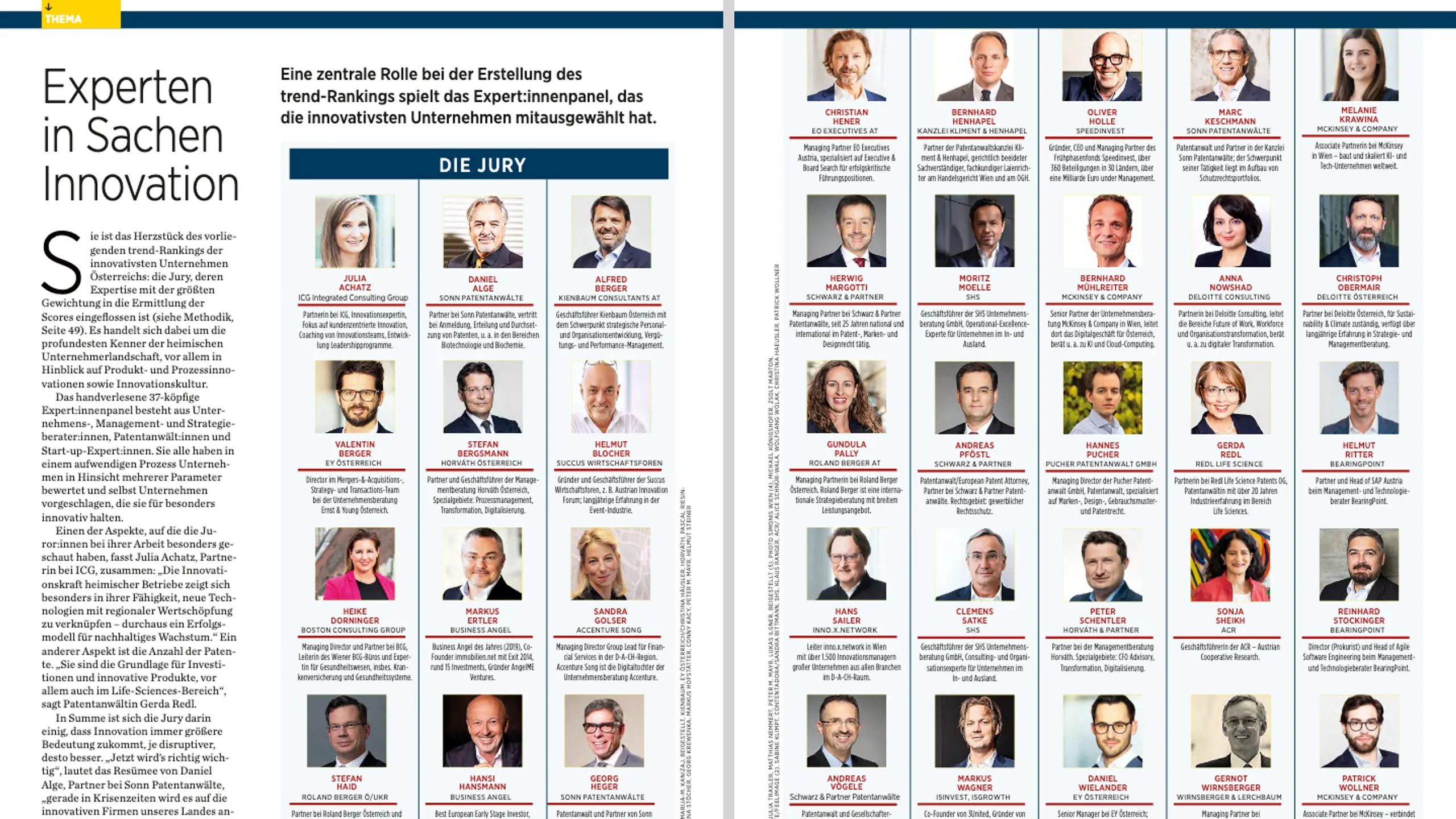 37-köpfige Jury für das Ranking der innovativsten Unternehmen in Österreich.
