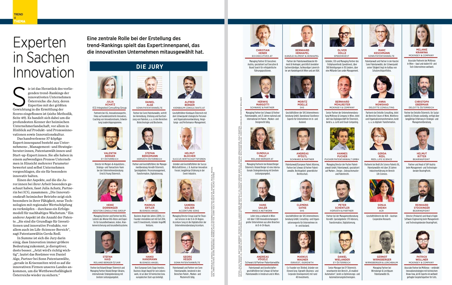 37-köpfige Jury für das Ranking der innovativsten Unternehmen in Österreich.
