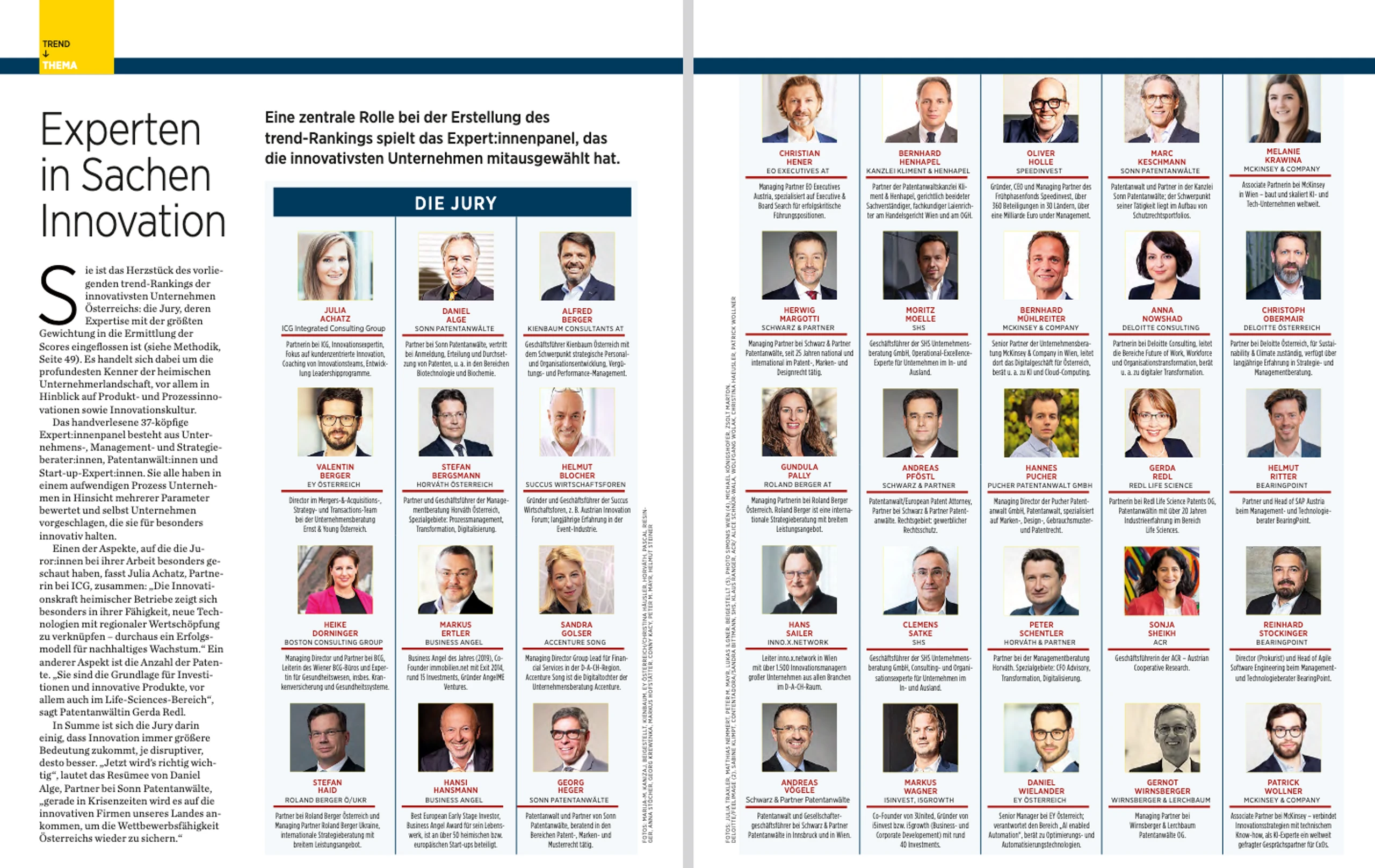 37-köpfige Jury für das Ranking der innovativsten Unternehmen in Österreich.