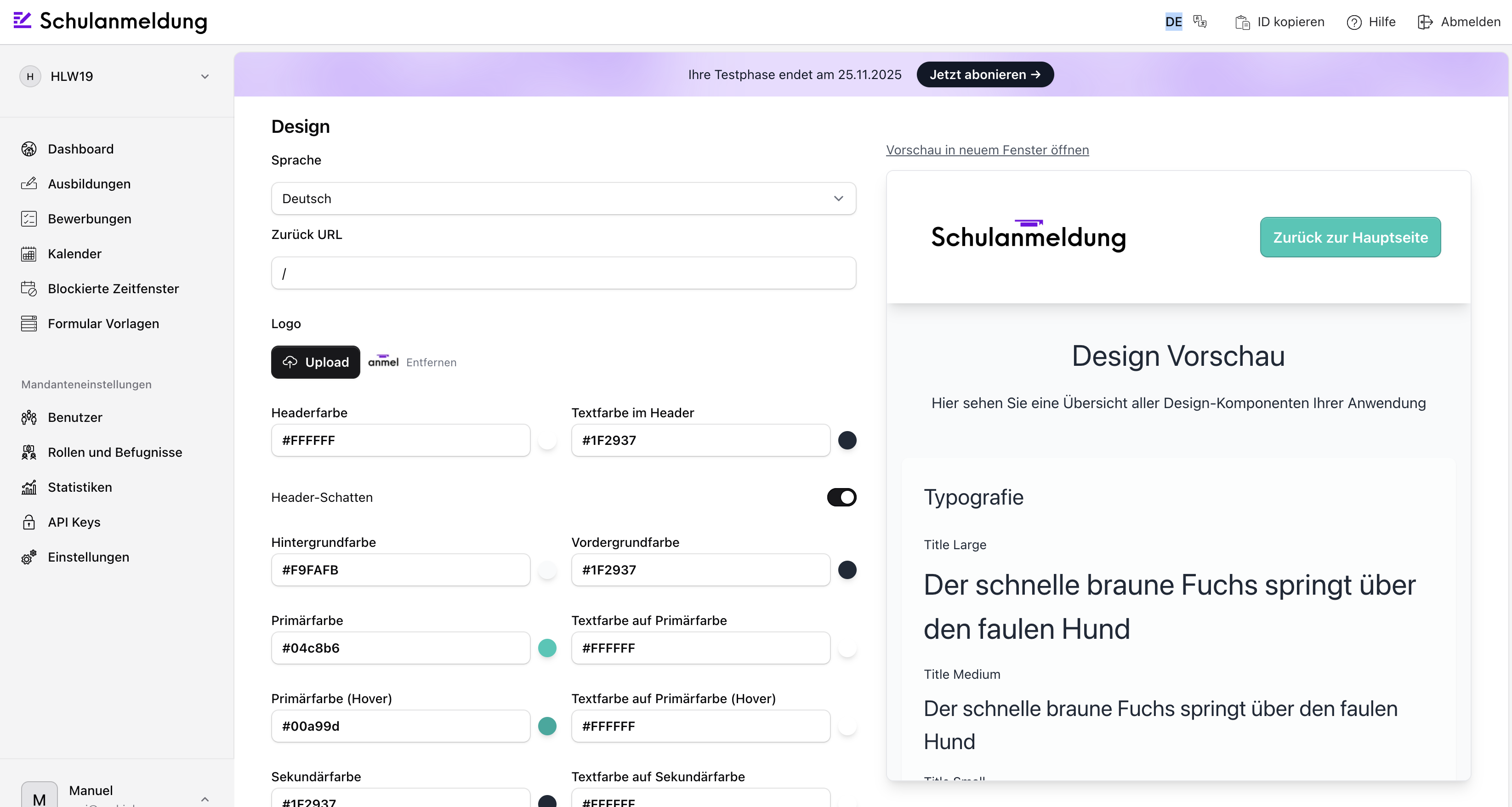 Bild zeigt das User Interface des Design Studios