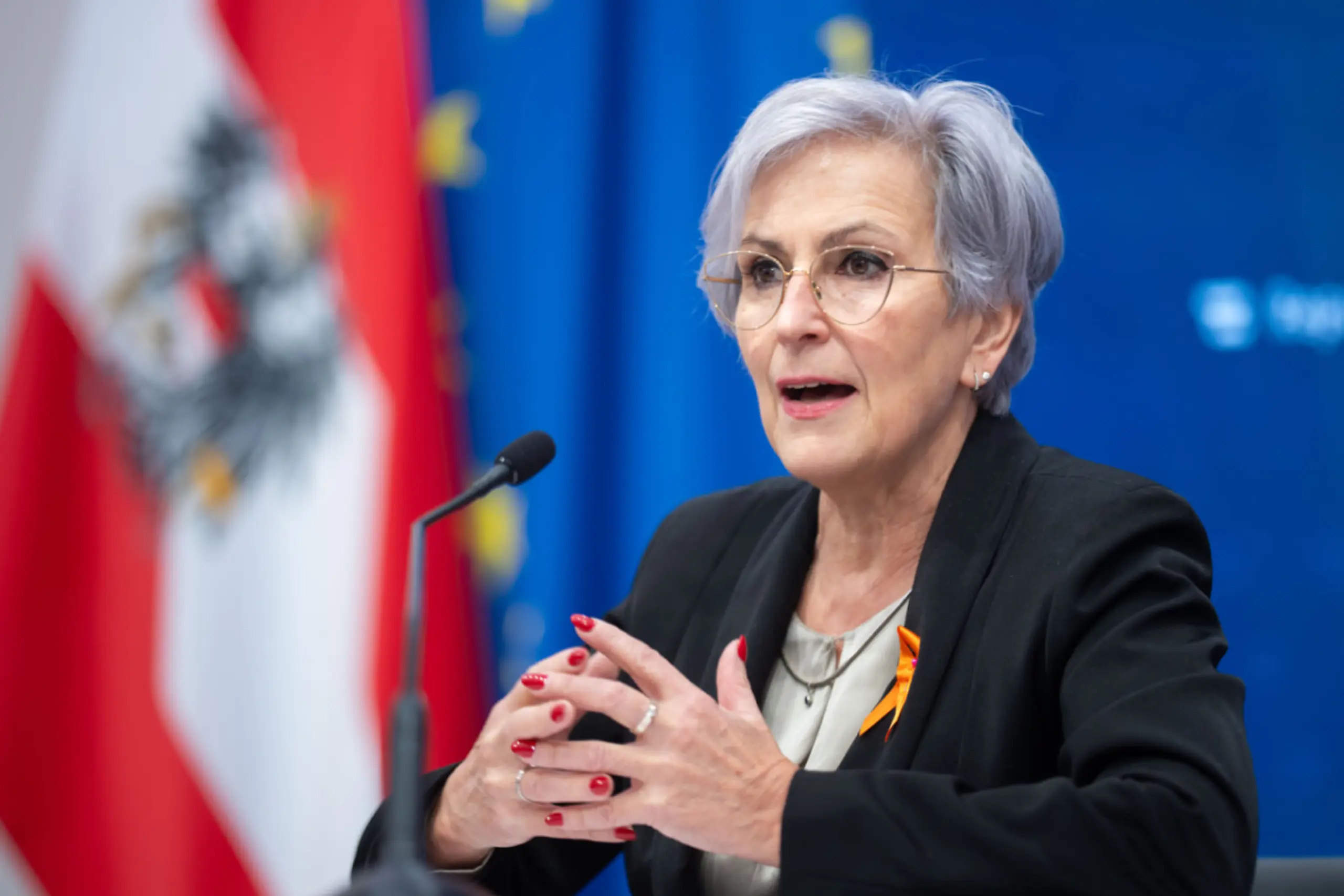 Justizministerin Sporrer bei einem Pressefoyer Mitte Dezember