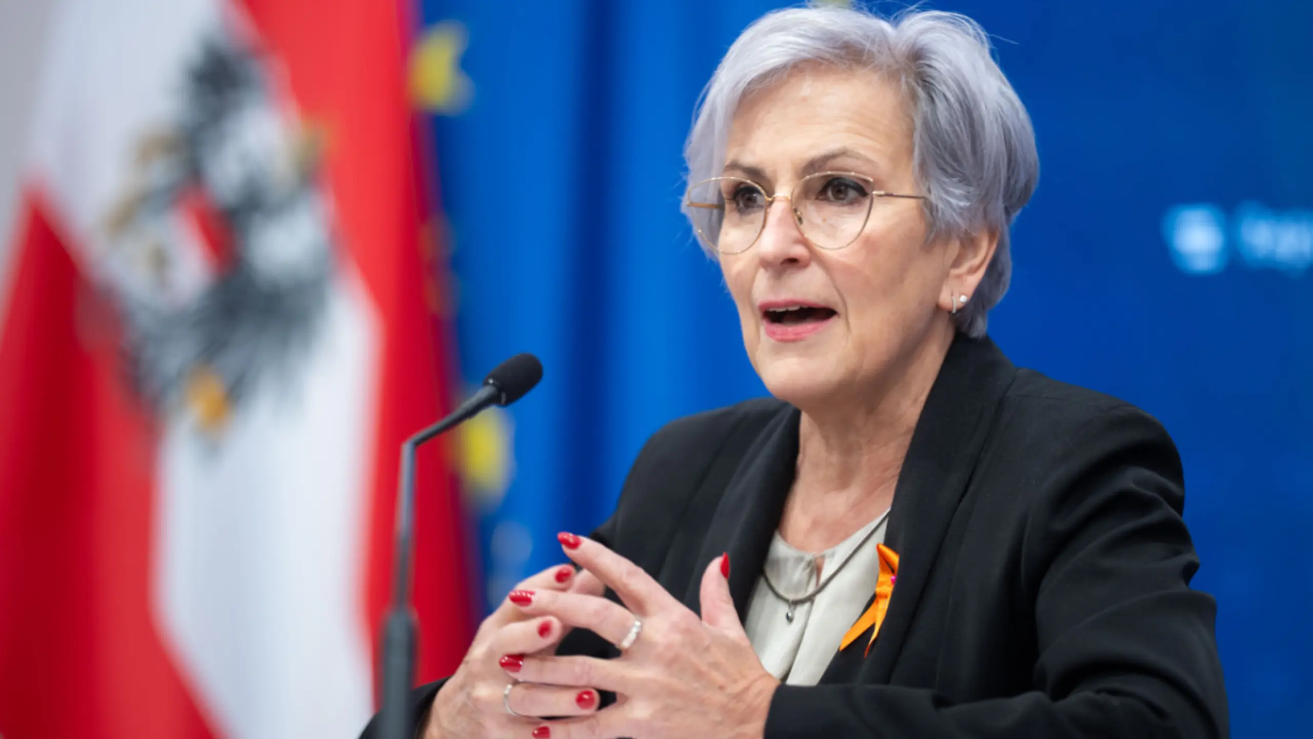 Justizministerin Sporrer bei einem Pressefoyer Mitte Dezember