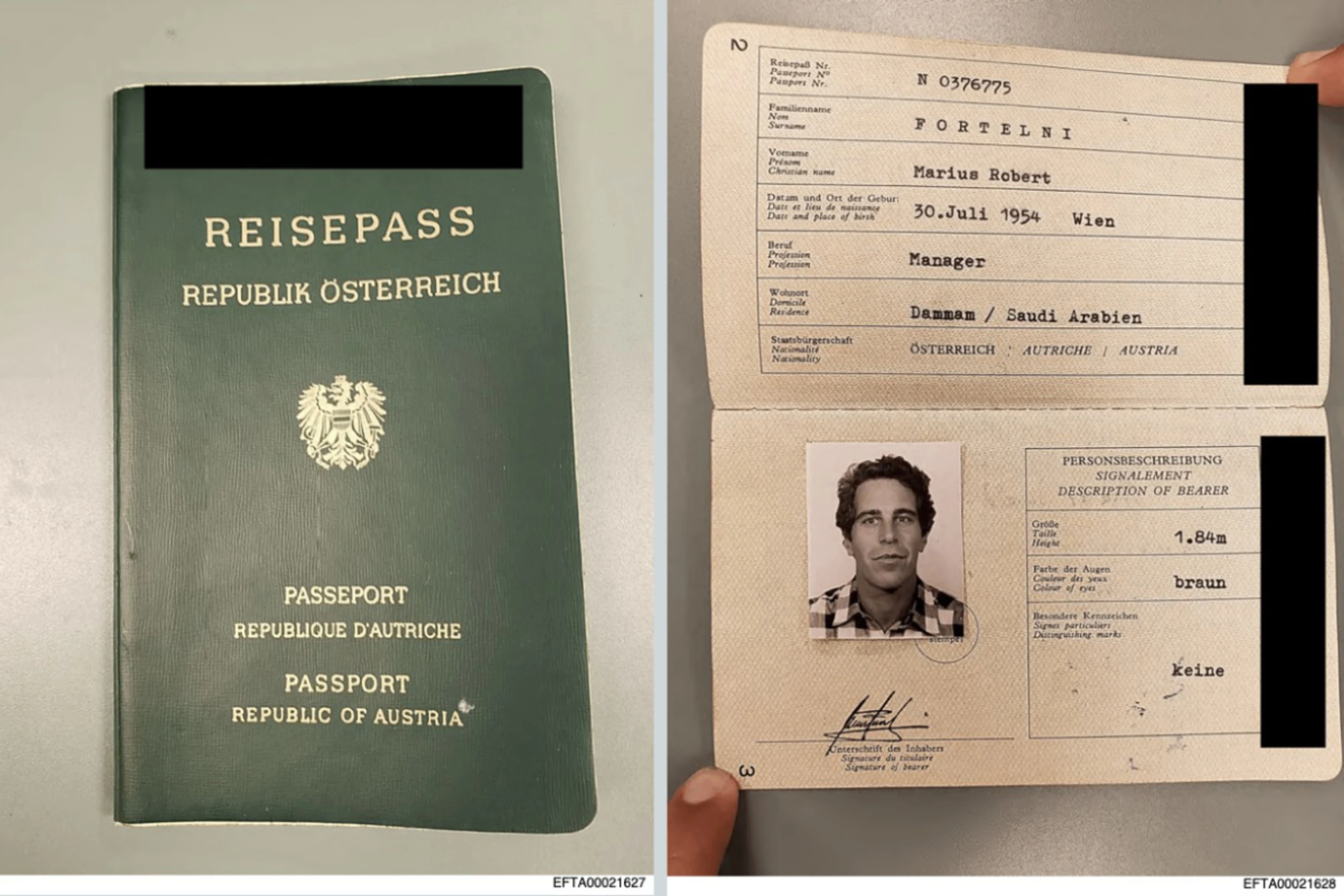 Epstein-Files: Gefälschter Österreich-Pass aus 1982