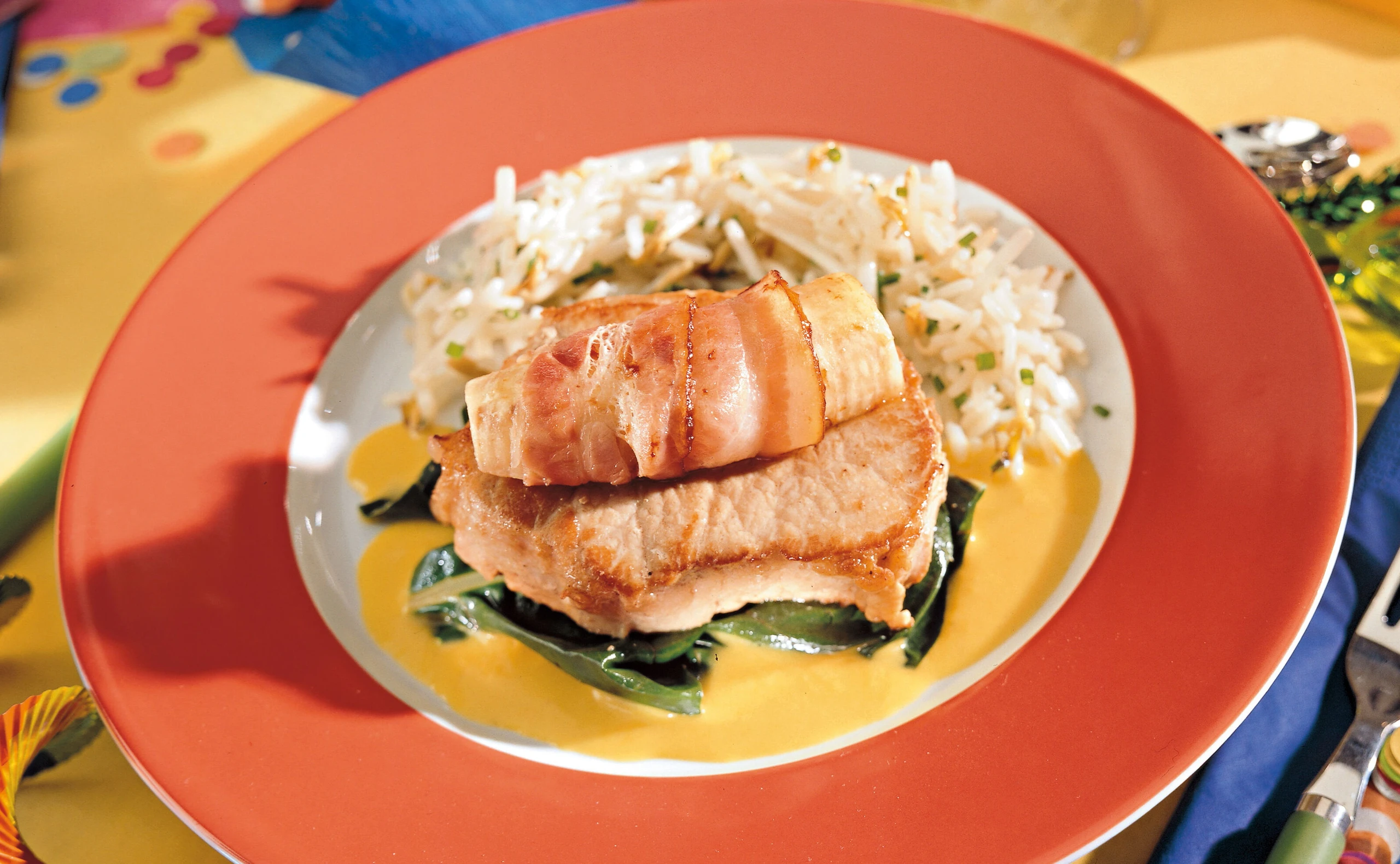 Schweinsrückensteak mit Speck-Banane