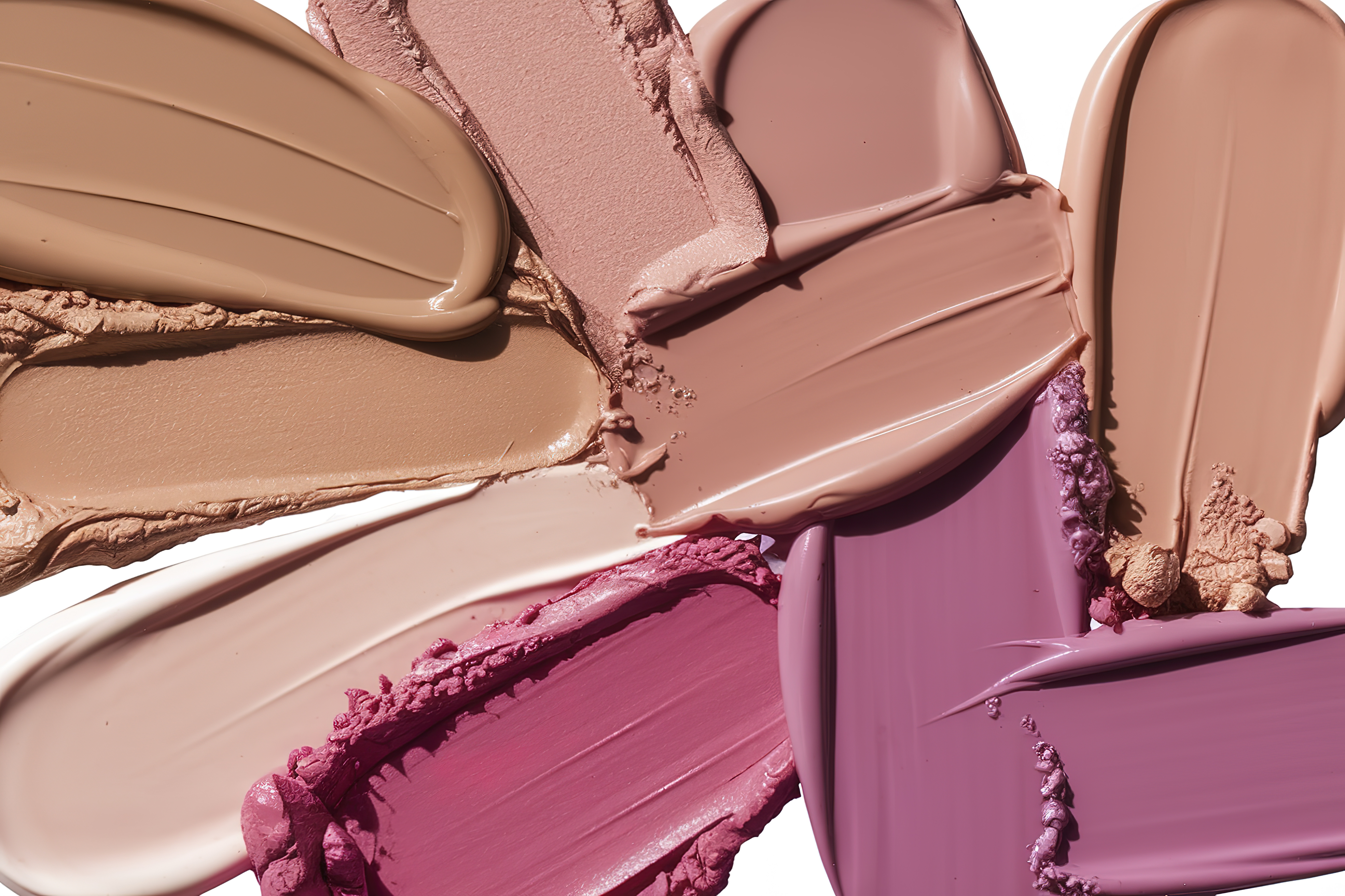 Creme-Swatches von Foundations und Blushes