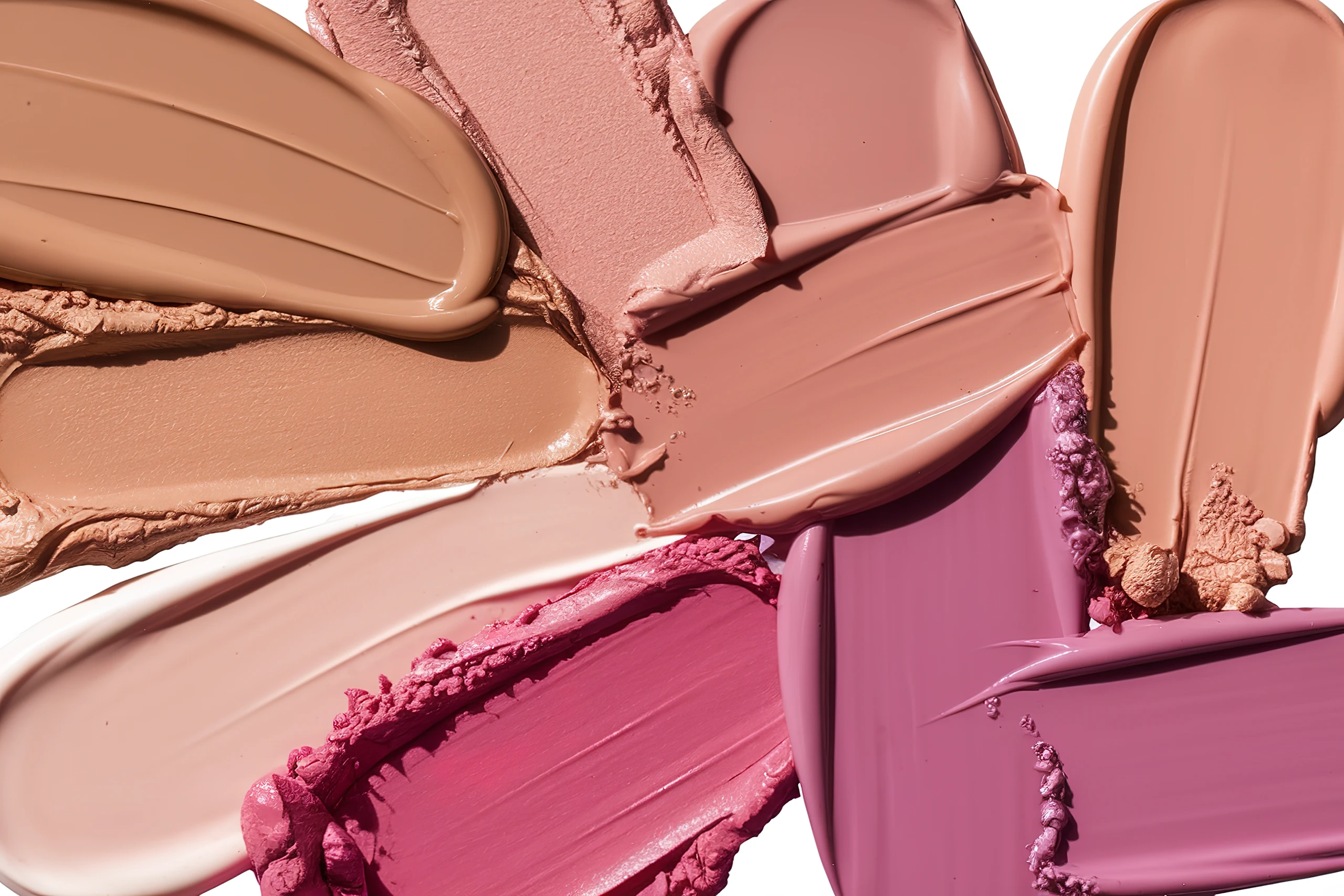 Creme-Swatches von Foundations und Blushes