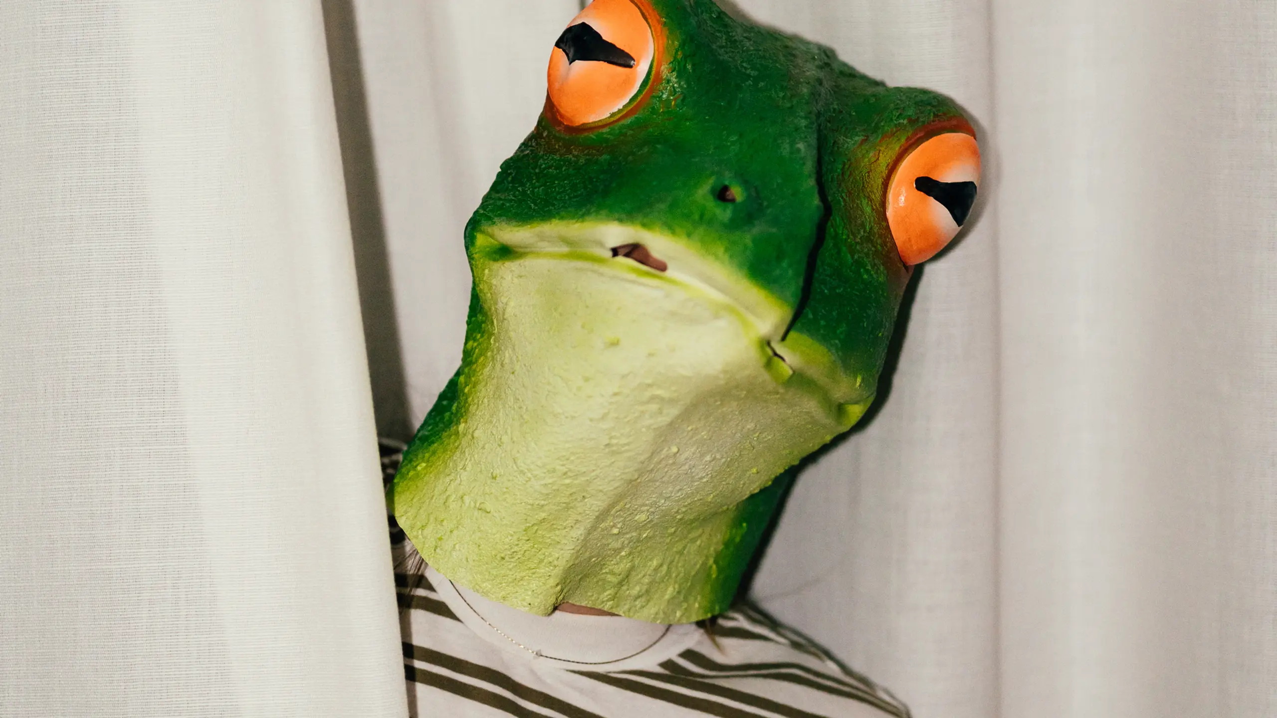 Mann mit Froschmaske