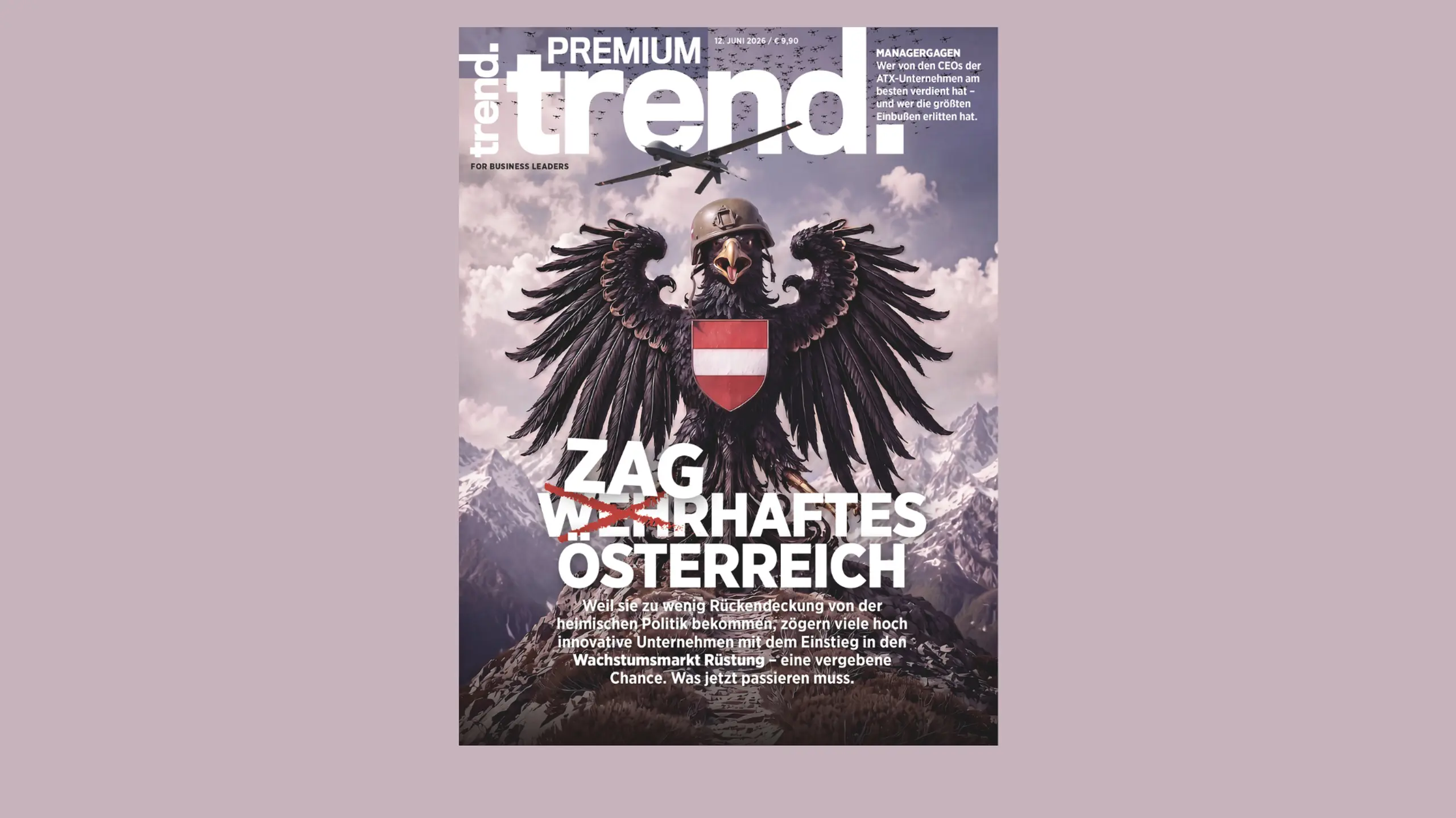Der österreichische Reichsadler trägt ein österreichisches Wappen und einen Soldatenhelm
