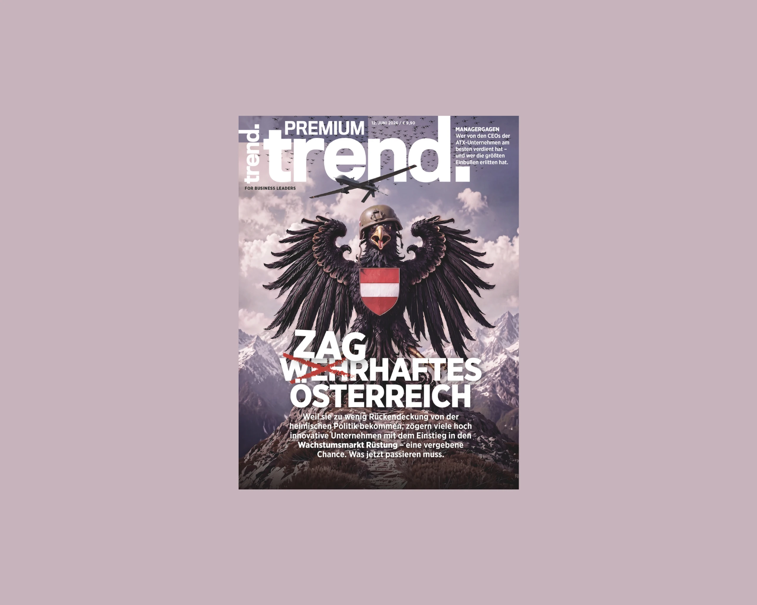 Der österreichische Reichsadler trägt ein österreichisches Wappen und einen Soldatenhelm