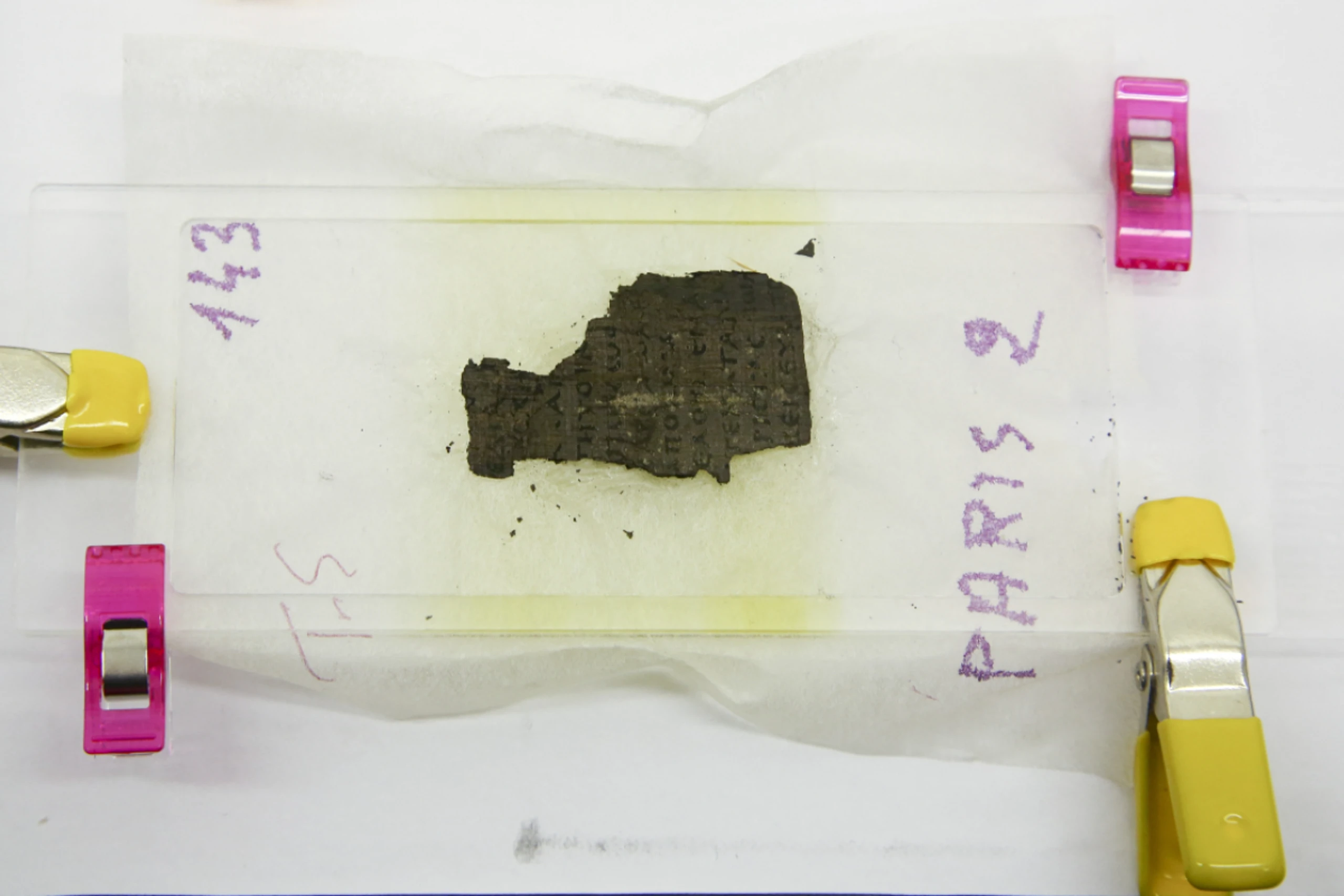 Fragment einer verkohlten Schriftrolle aus dem Herculaneum
