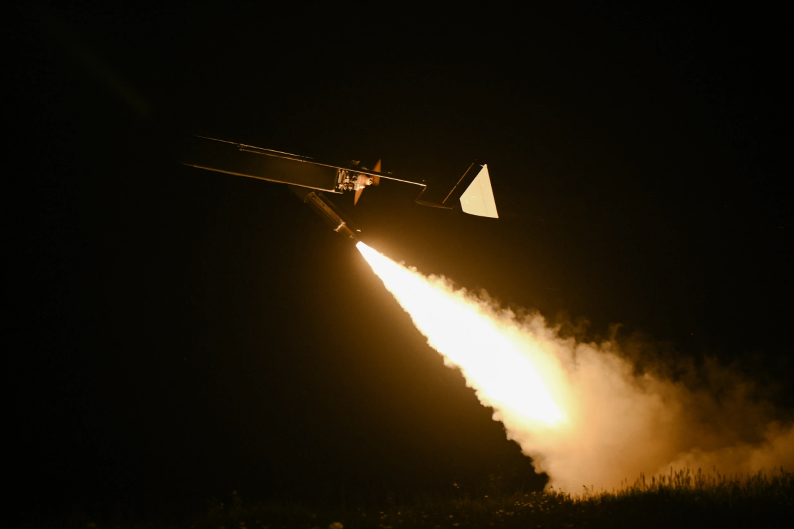 Ukrainische Drohne beim Abflug