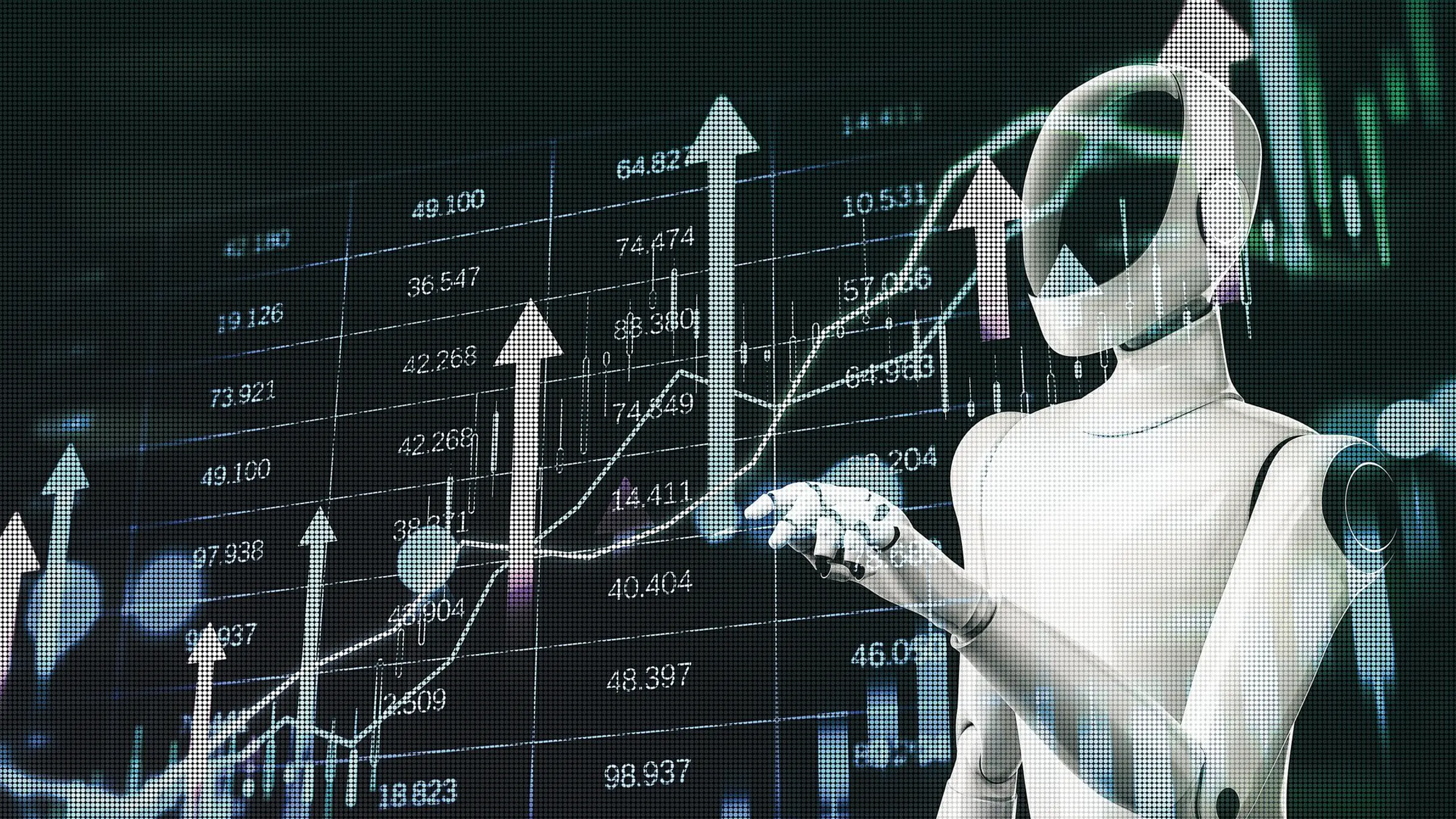 © istockphoto Ein Roboter, der den Aktienkurs analysiert.