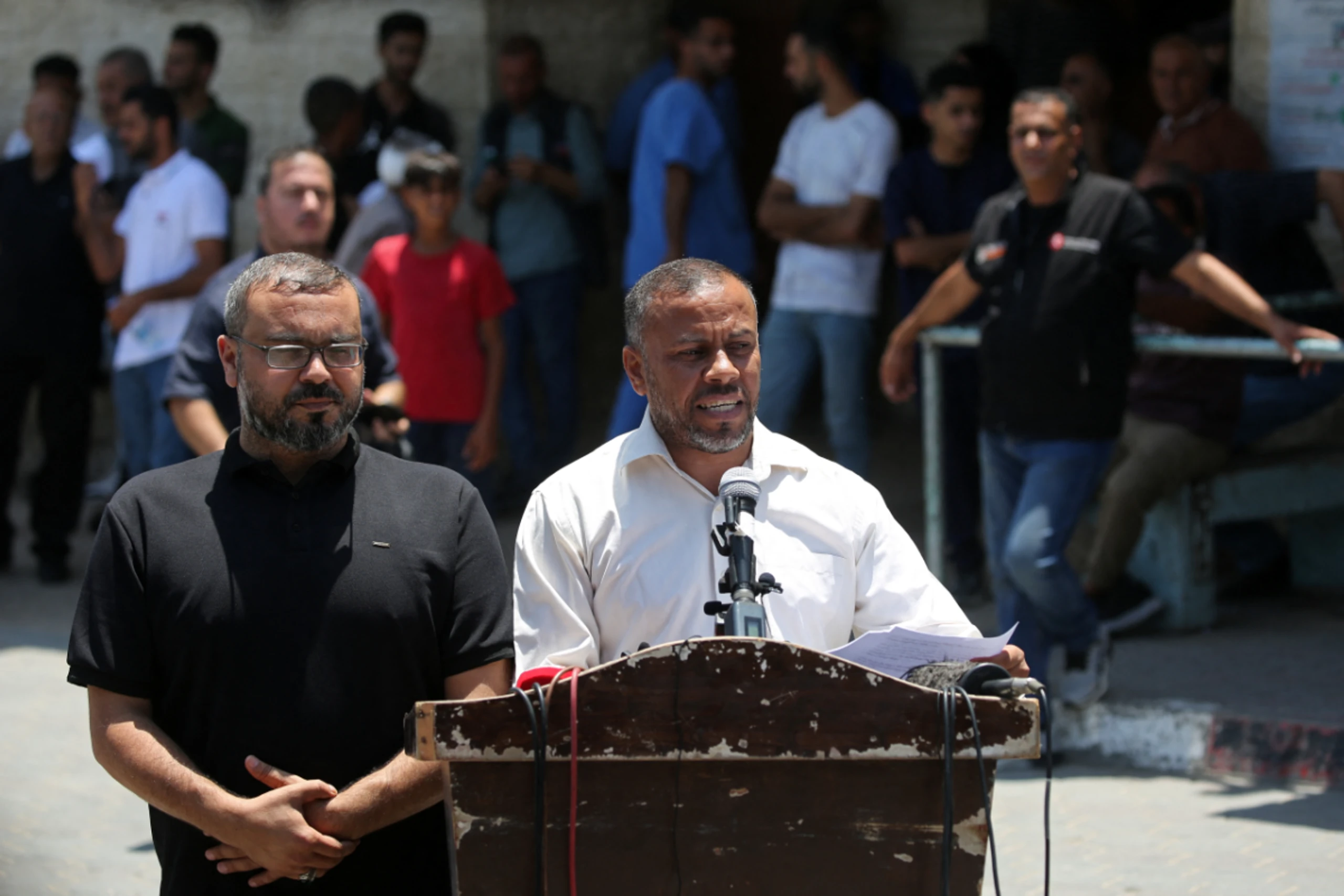 Hamas-Funktionäre bei der Ankündigung