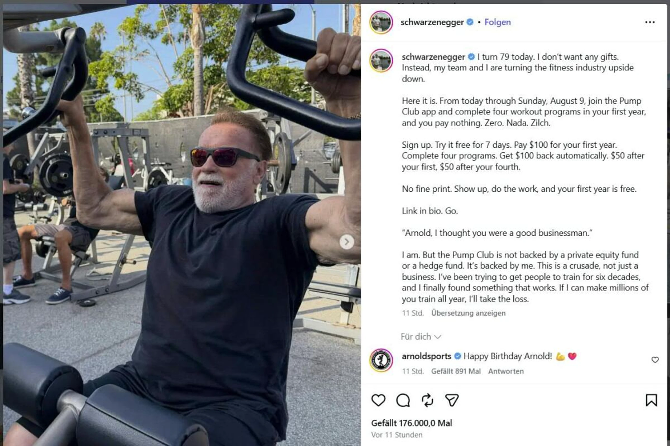 Arnie zeigt sich beim Training