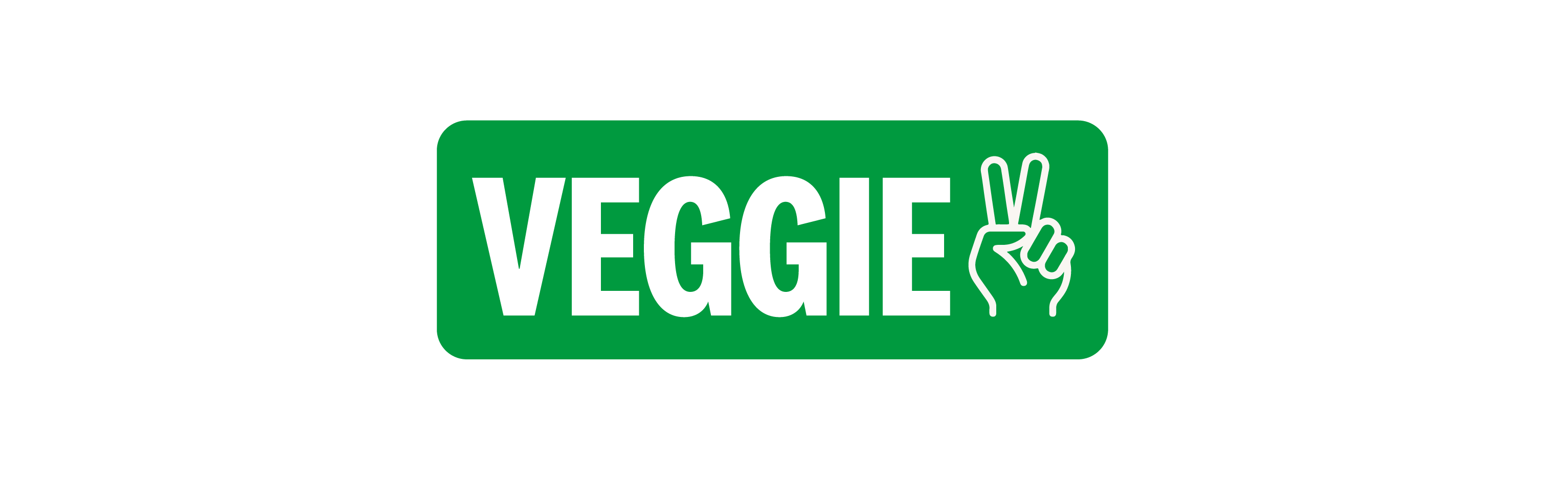 KFC-Veggie-Logo: grüner Schriftzug „Veggie“ mit Peace-Zeichen-Hand