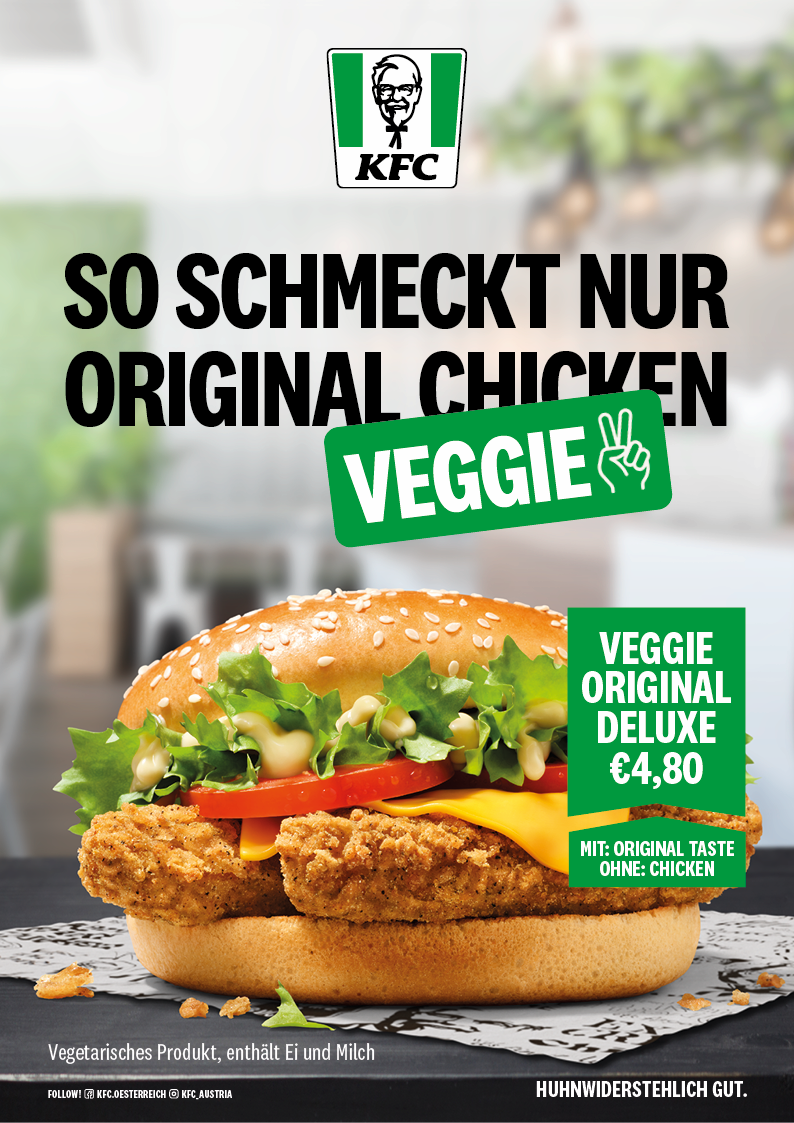 Werbeplakat KFC Veggie Original Deluxe Burger um 4,80 Euro