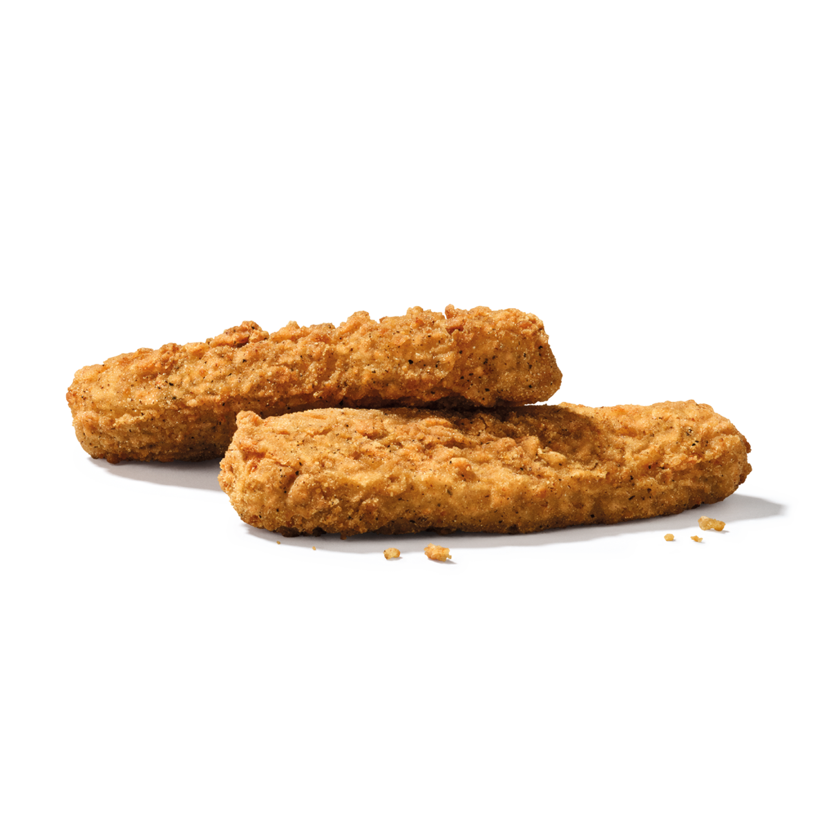 Zwei KFC Veggie Strips freigestellt auf weißem Hintergrund