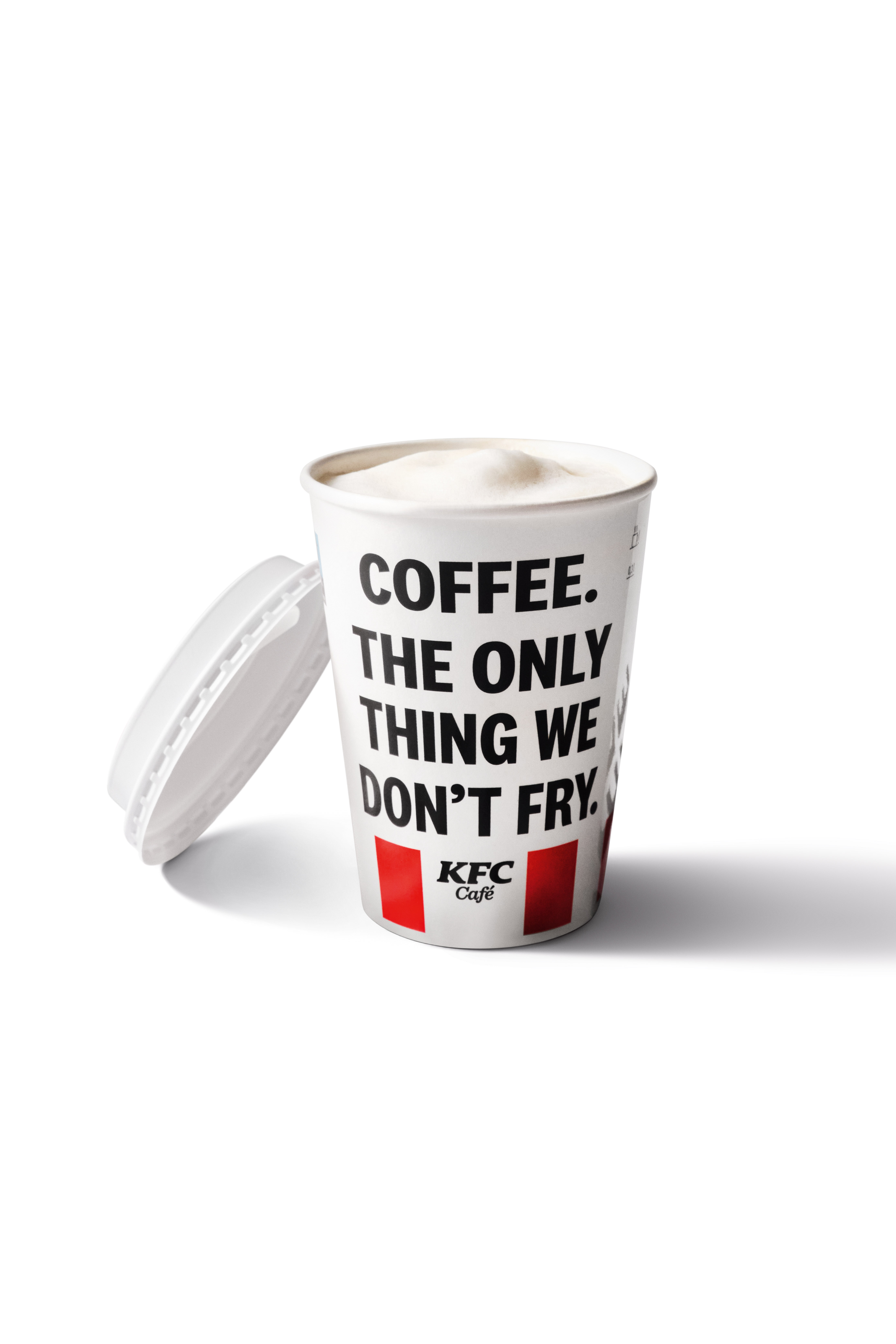 KFC-Café-Kaffeebecher mit Aufdruck 'Coffee. The only thing we don't fry.'