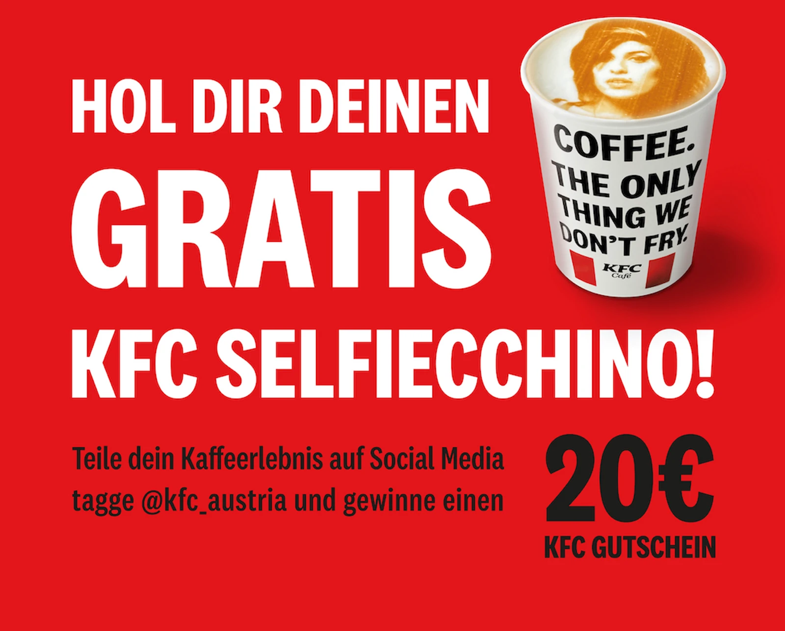 Hol dir deinen gratis KFC Selfiecchino und gewinne einen KFC-Gutschein über 20 Euro