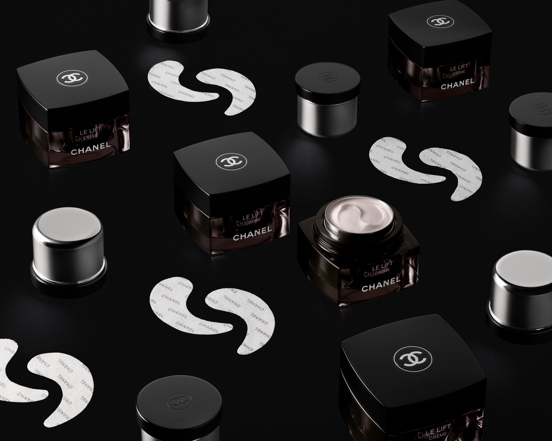 Creative Packshot von mehreren Le Lift Crèmes inkl Eye Patches und Refill