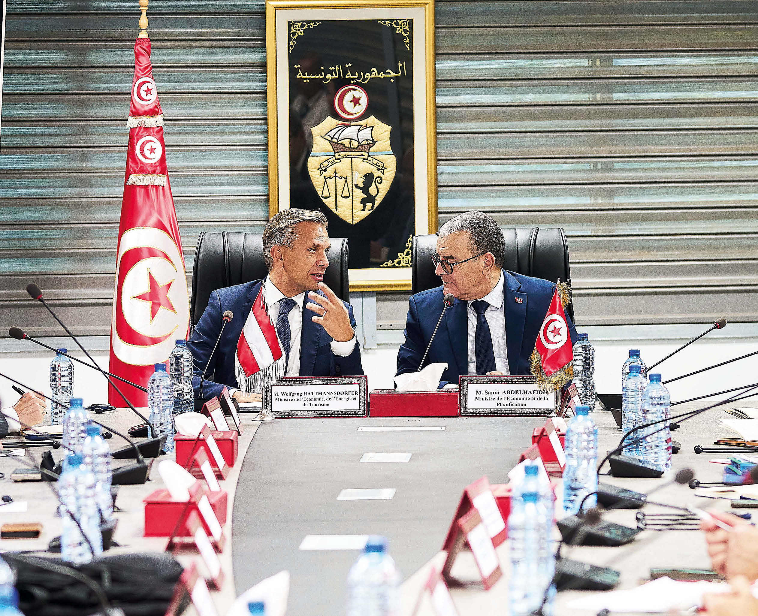 Wirtschaftsminister Wolfgang Hattmannsdorfer mit seinem tunesischen Amtskollegen Samir Abdelhafidh