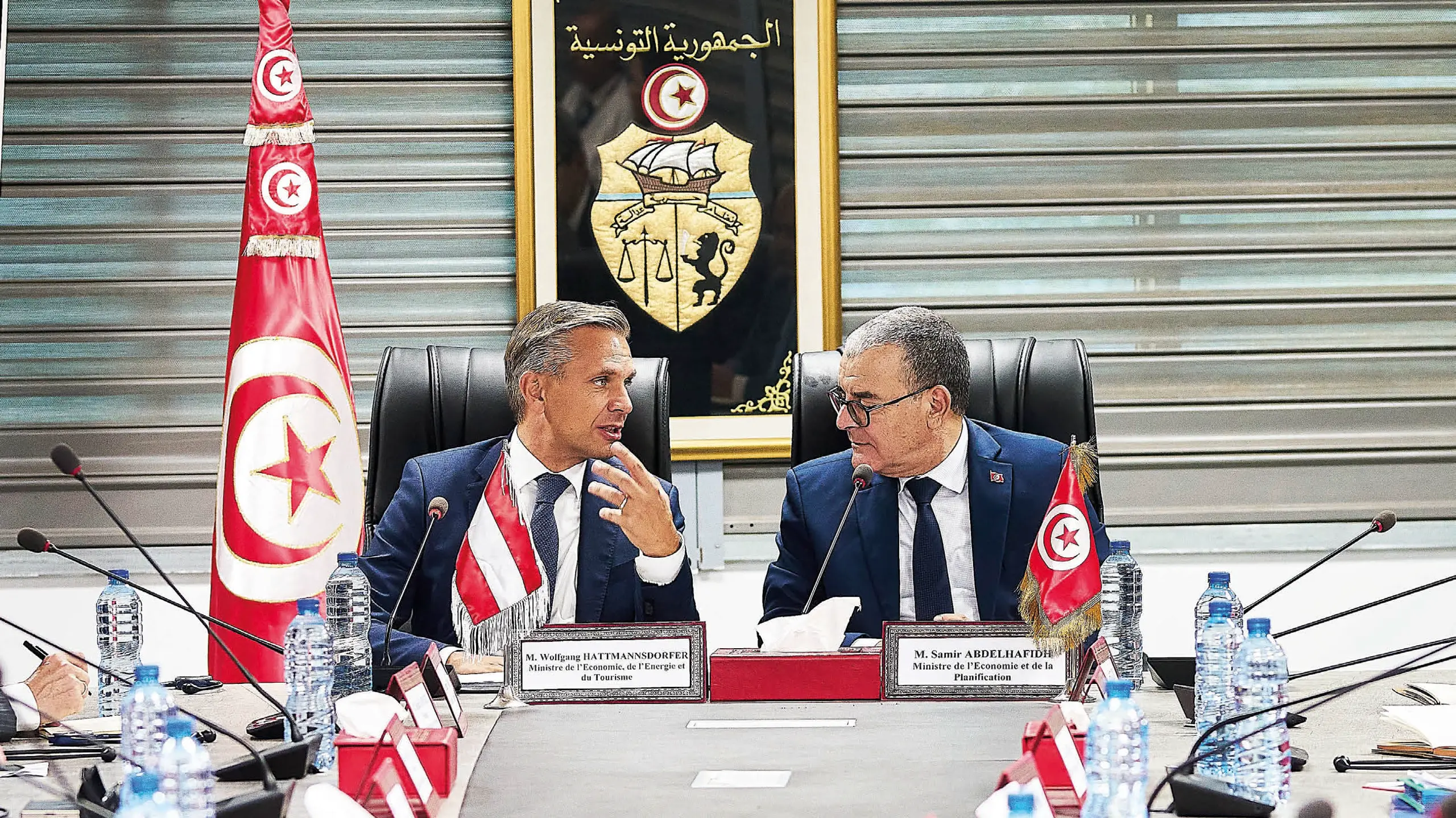© BMWET, HAIDEN, HOLEY Wirtschaftsminister Wolfgang Hattmannsdorfer mit seinem tunesischen Amtskollegen Samir Abdelhafidh