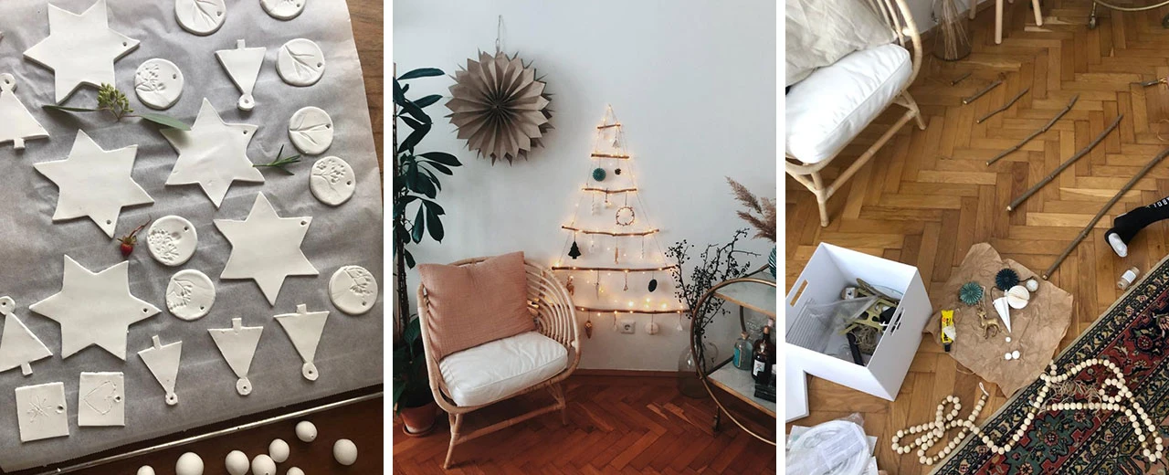DIY Weihnachtsdeko: selbstgemachte Tonanhänger, Holz-Weihnachtsbaum & Deko-Vorbereitungen.